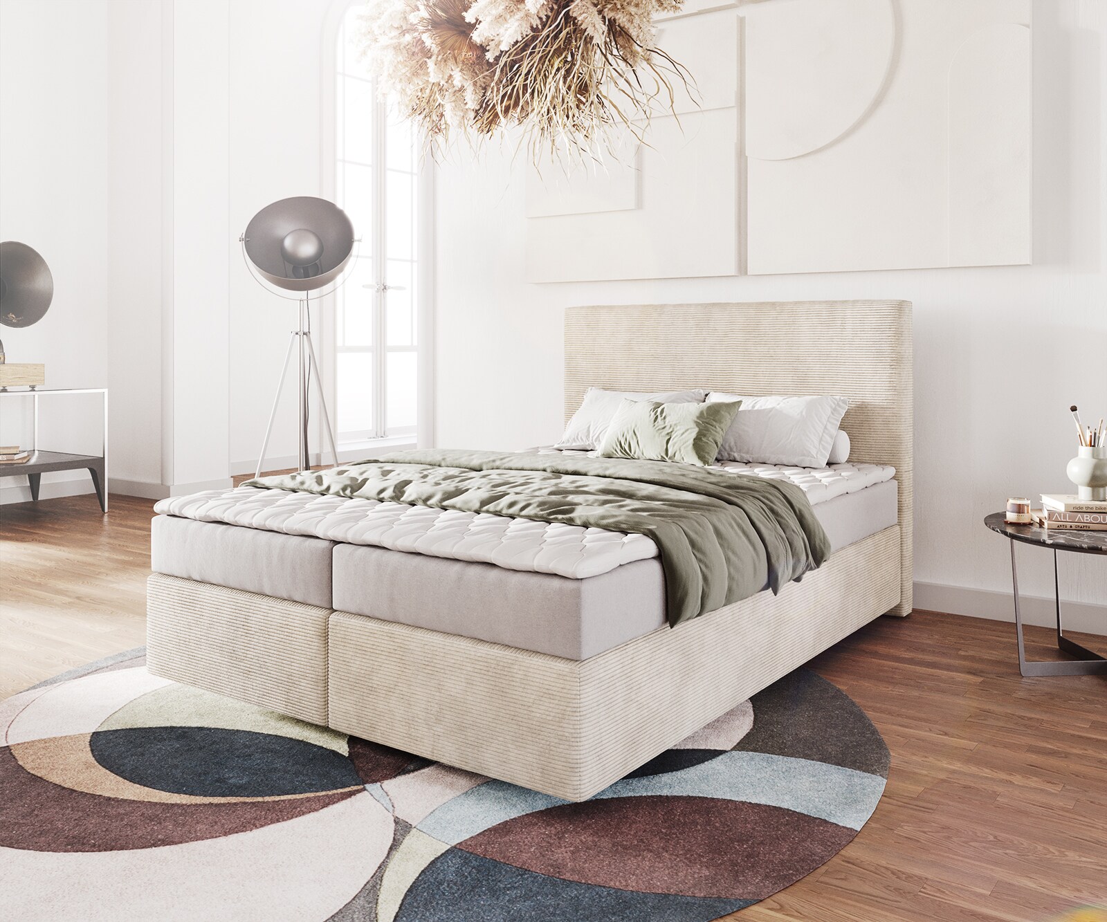 Boxspringbed Dream-Well 140x200 cm Cord Beige met Matras en Topper Boxspringbed Dream-Well 140x200 cm Cord Beige met Matras en Topper