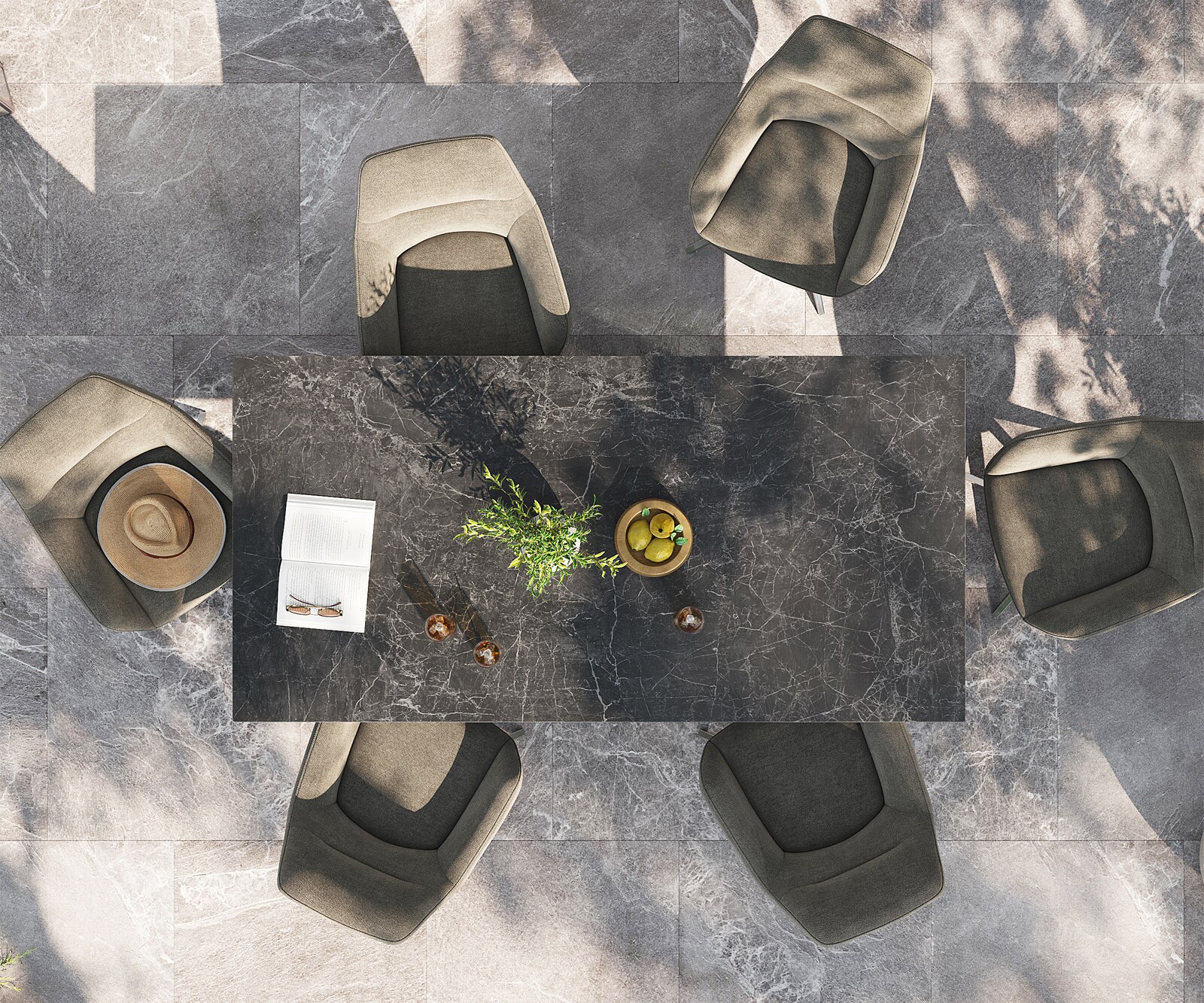 Outdoortafel Edge 200x100 cm keramiek Laminam® Nero Greco antraciet kruispoot rechthoekig roestvrij staal 4