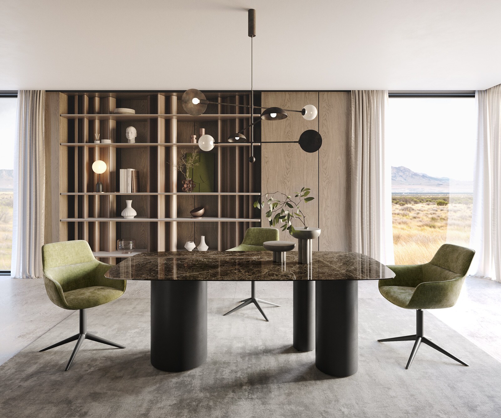 Eettafel Edge Boot 200x100 keramiek  Laminam® Emperador Extra Lucidato donkerbruin Troa metaal zwart