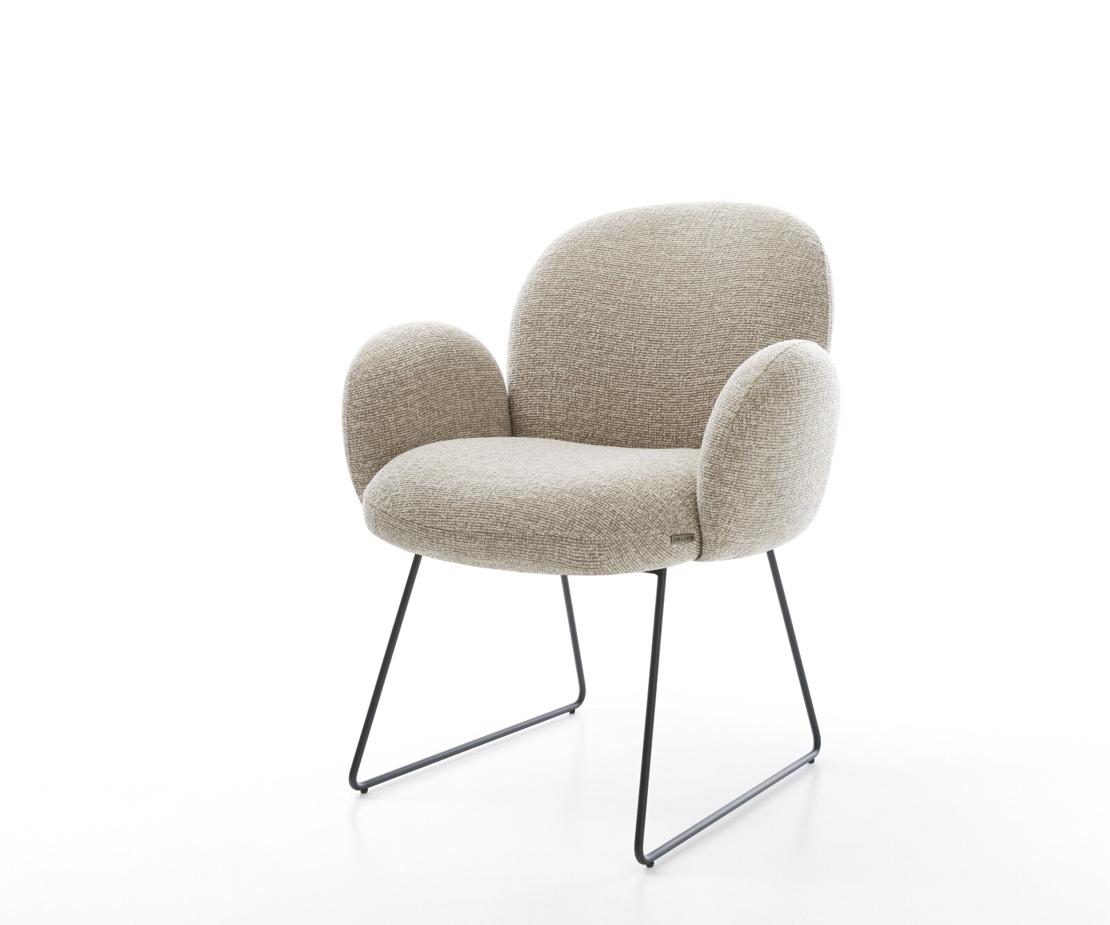 Eetkamerstoel Nube-Flex met armleuning geweven stof beige slipframe zwart pocketveer kern 1