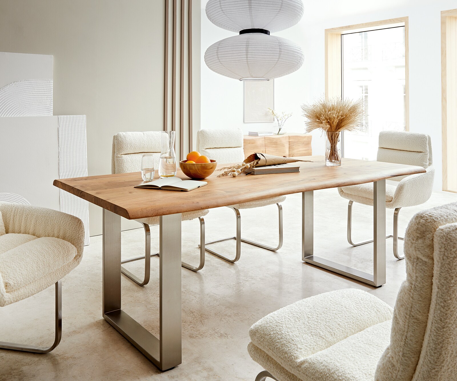 Eettafel Edge 200x100 acacia natuur roestvrijstaal smal Live-Edge