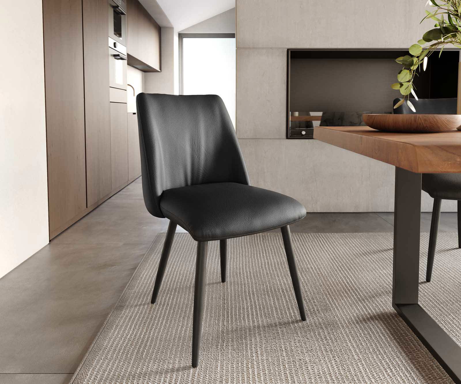 Eetkamerstoel Elso-Flex echt leer zwart 4-poot conisch zwart pocketveer kern Eetkamerstoel Elso-Flex echt leer zwart 4-poot conisch zwart pocketveer kern