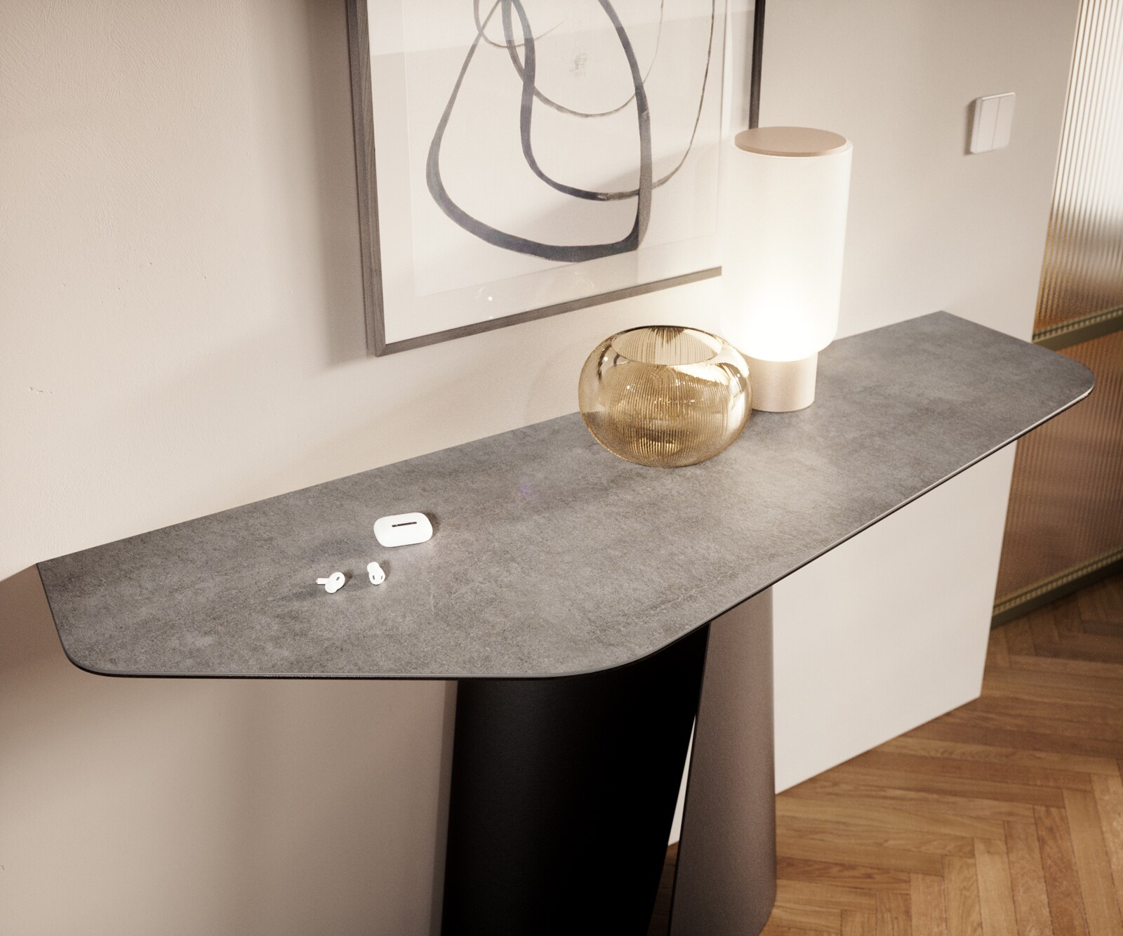 Consoletafel Edge Polygonaal 140x50 cm Keramiek Betongrijs Spios Metaal Zwart 6