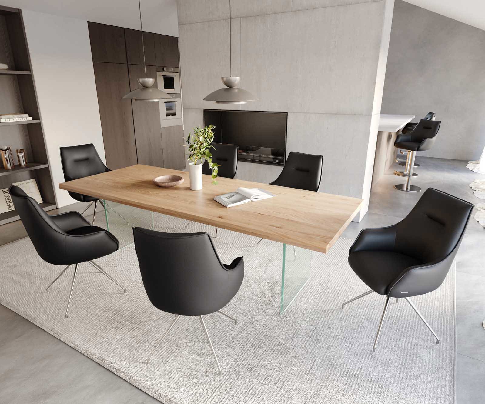 Draaistoel Alja-Flex met armleuning echt leer zwart kruisframe conisch roestvrij staal 180° draaibaar pocketveer kern 3 Draaistoel Alja-Flex met armleuning echt leer zwart kruisframe conisch roestvrij staal 180° draaibaar pocketveer kern 3