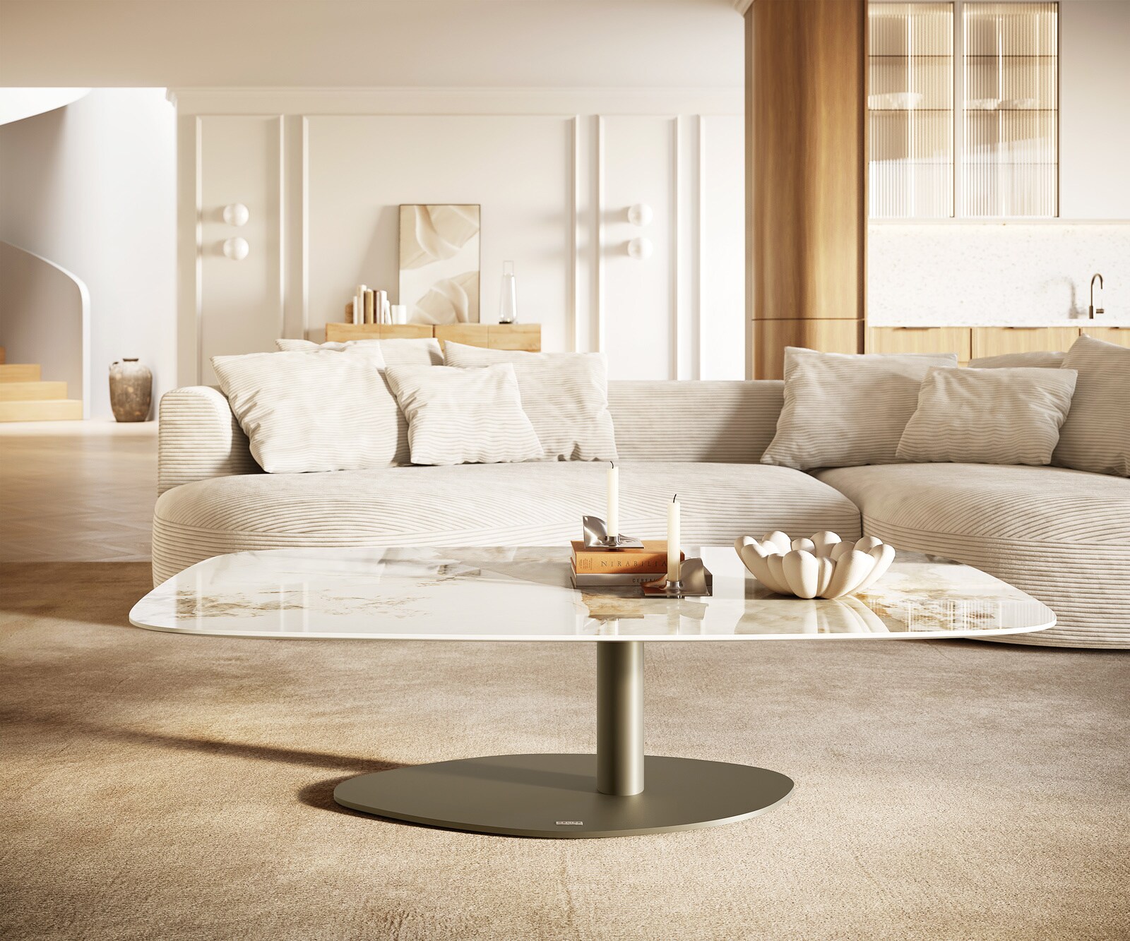 Salontafel Edge Boot 140x80 cm keramiek Minas Melange Vibany Metall effectafwerking titaan 2