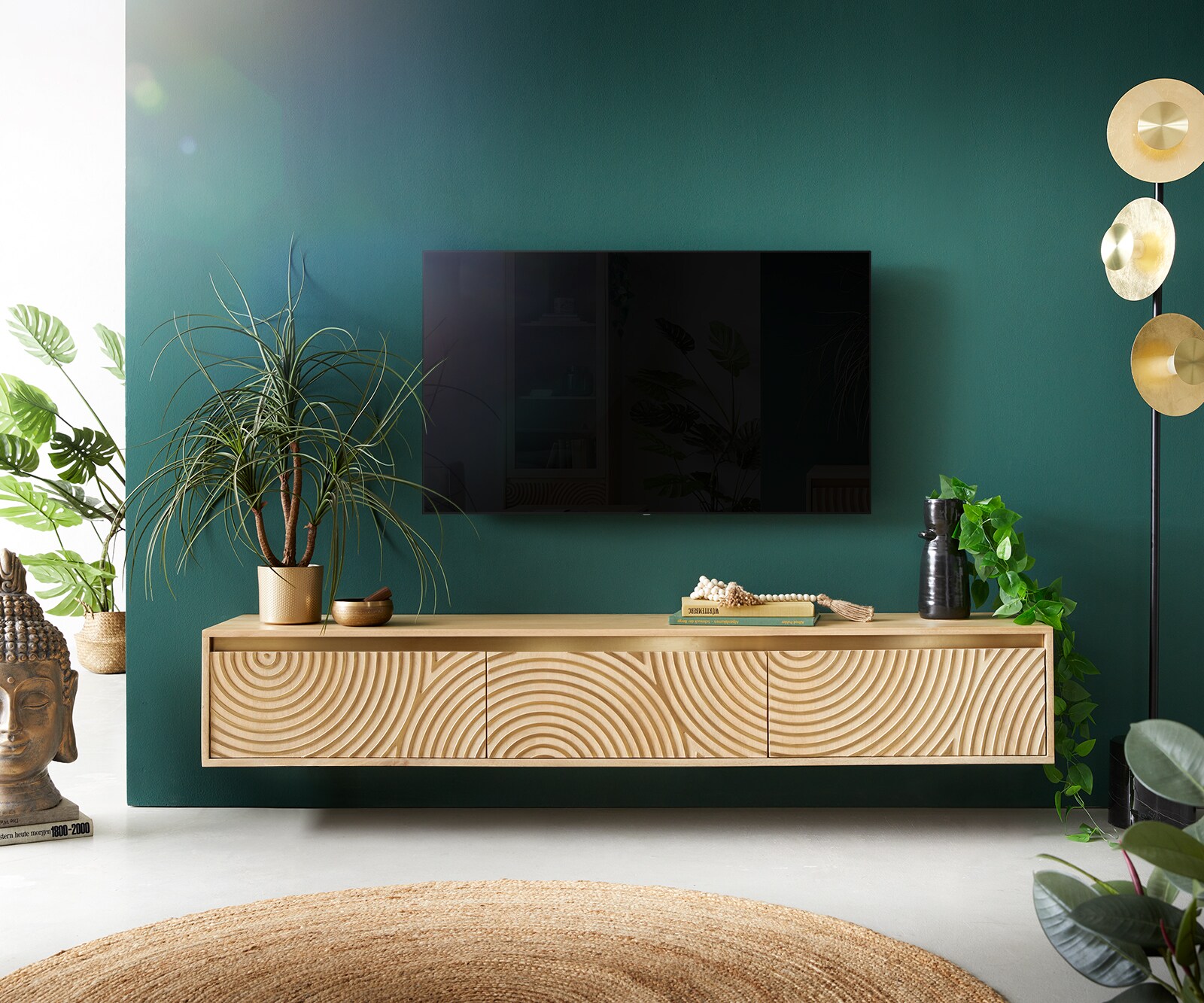 Tv-meubel Budaya 175 cm mango natuur 3 deuren zwevend 1 Tv-meubel Budaya 175 cm mango natuur 3 deuren zwevend 1