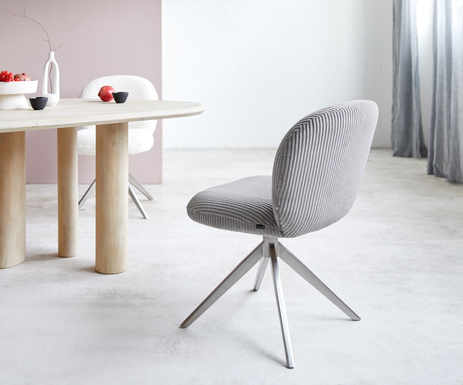 Draaistoel Nube-Flex koord zilver grijs kruisframe breed roestvrij staal 360° draaibaar pocketveer kern 4 Draaistoel Nube-Flex koord zilver grijs kruisframe breed roestvrij staal 360° draaibaar pocketveer kern 4