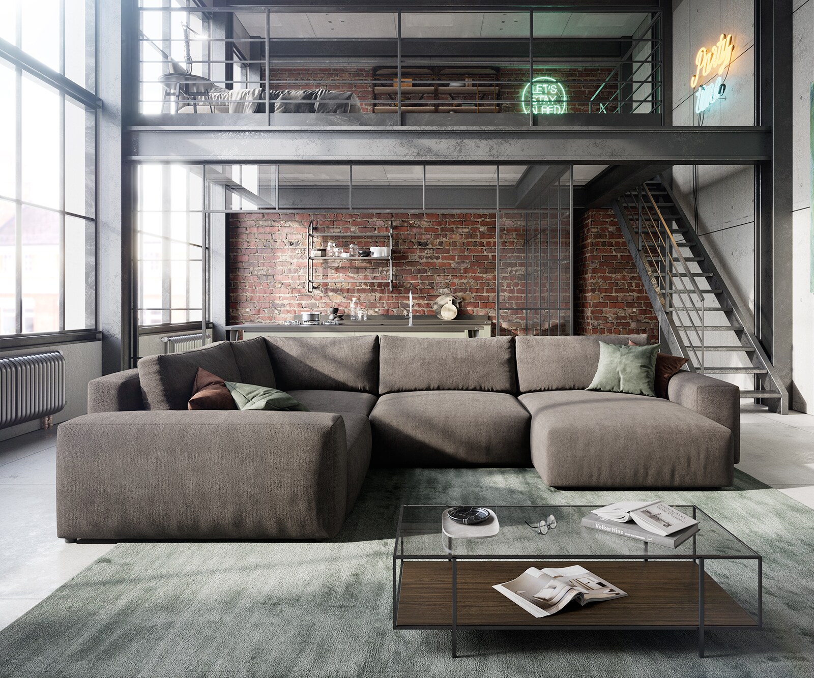 Woonkamerlandschap Lanzo XL microvezel kaki bruin 360x260 cm variabele fauteuil 1