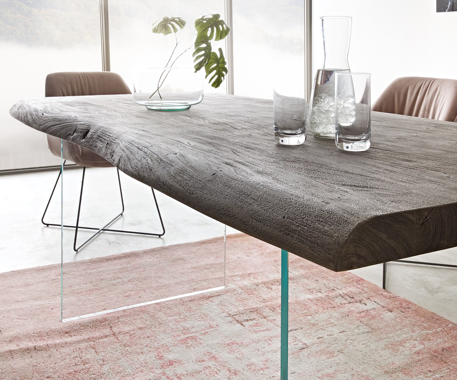 Eettafel Edge 200x100 XL acacia platina verre Live-Edge 3 Eettafel Edge 200x100 XL acacia platina verre Live-Edge 3