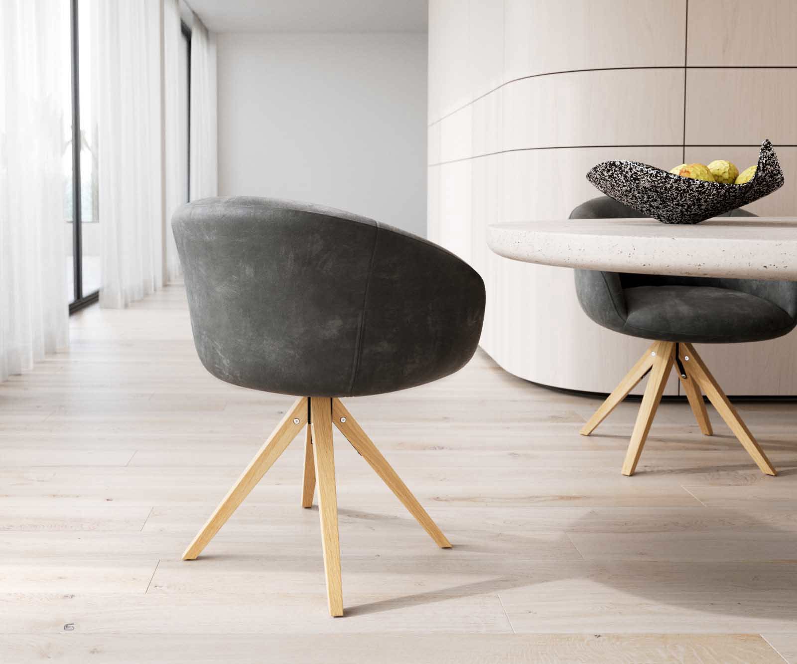 Draaistoel Vinka-Flex met armleuning microvelours antraciet vintage houten frame hoekig natuur 180° draaibaar pocketveer kern 4 Draaistoel Vinka-Flex met armleuning microvelours antraciet vintage houten frame hoekig natuur 180° draaibaar pocketveer kern 4