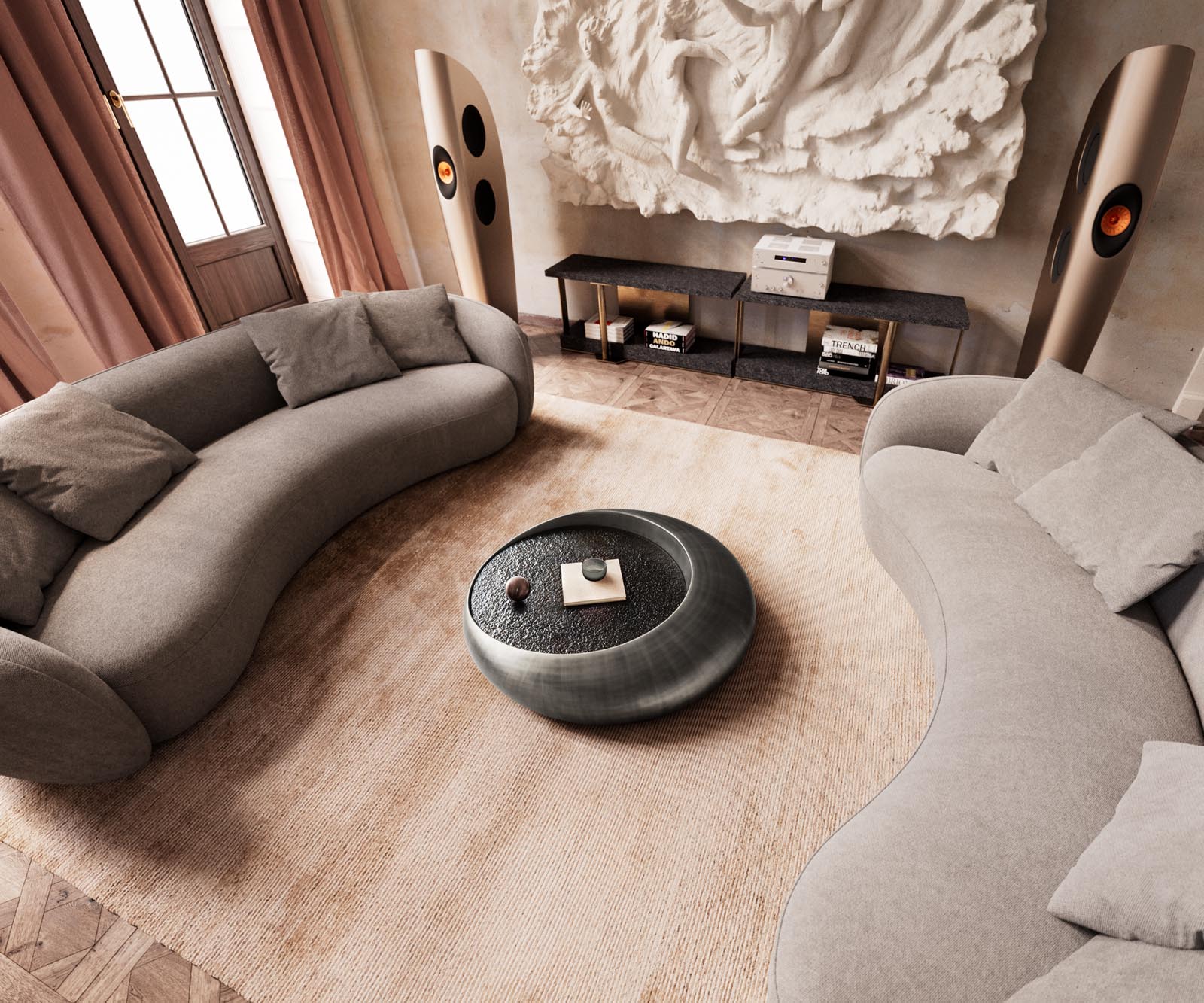 Salontafel Blaise 100x100 cm Zilver met reliëfglas grijs 5 Salontafel Blaise 100x100 cm Zilver met reliëfglas grijs 5