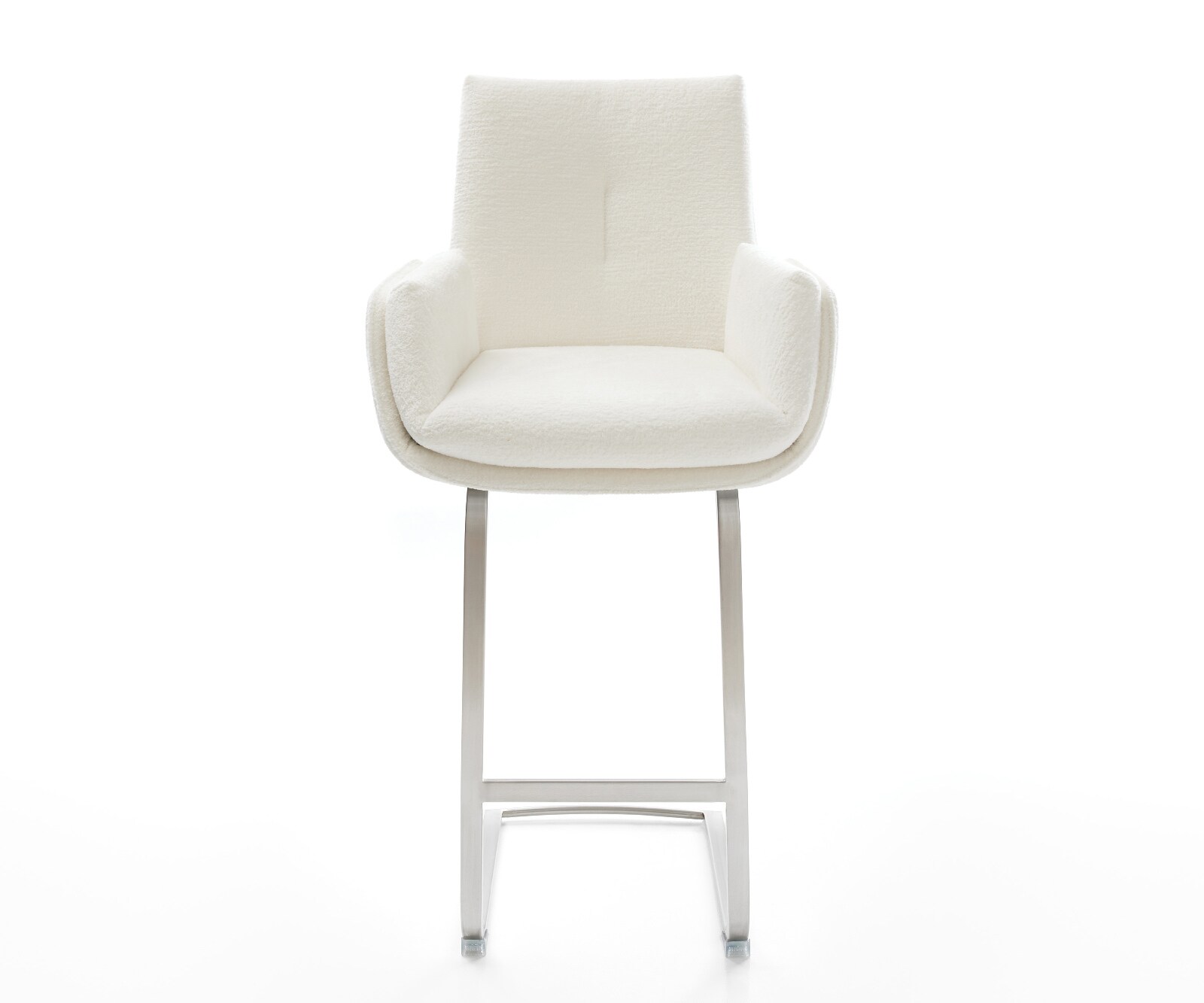 Barstoel Clea-Flex Bouclé zacht Beige Vrijkantelframe plat roestvrij staal Zilver 2