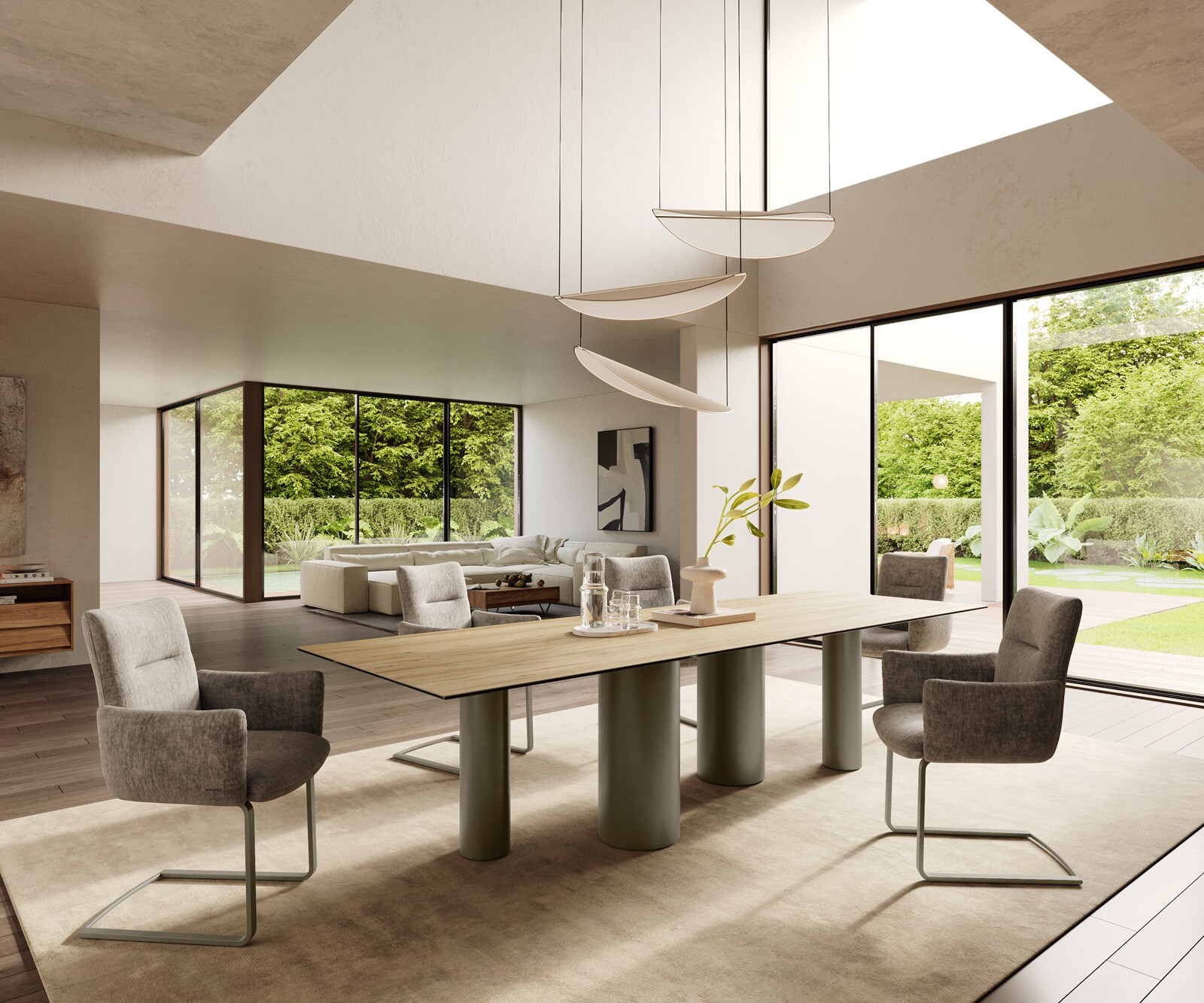 Eetkamertafel Edge 300x100 keramiek Laminam® Sabbia eiken kleur Pilier metaal effectafwerking titaan 5