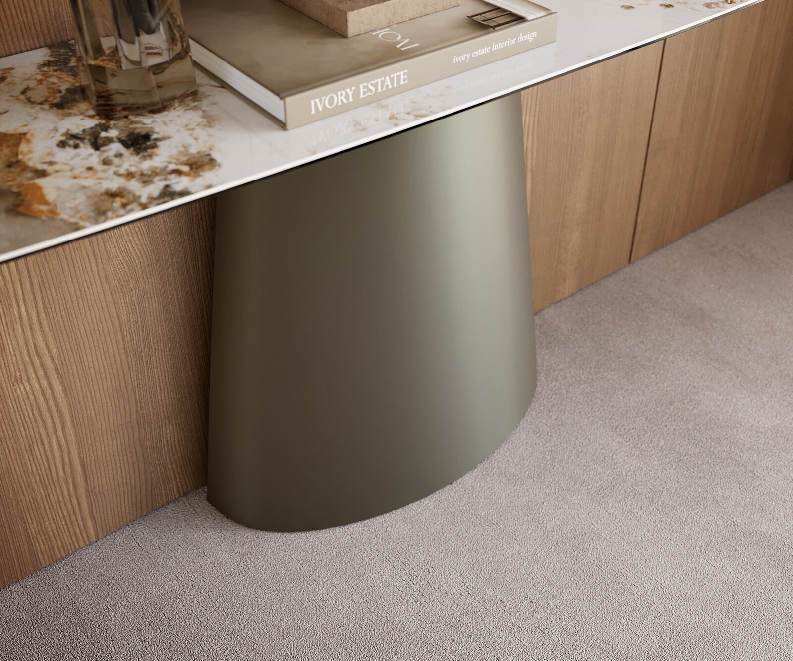 Consoletafel Edge Bootvorm 180x40 cm Keramiek Minas Melange Weiß-Beige Conos Metaal Effektfinish Titan 6