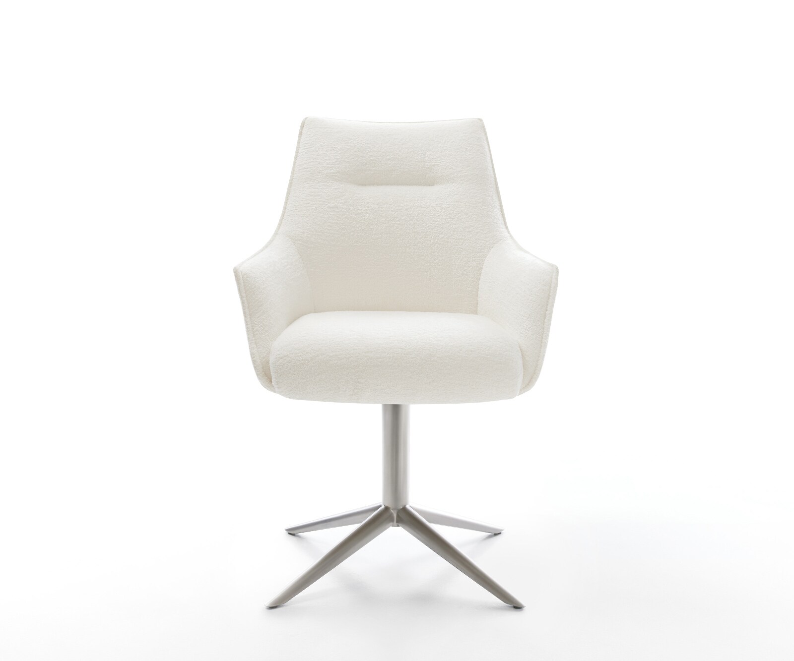 Draaistoel Alja-Flex met armleuning bouclé zacht beige kruispoot roestvrij staal 360° draaibaar rocker-functie pocketveer kern 1