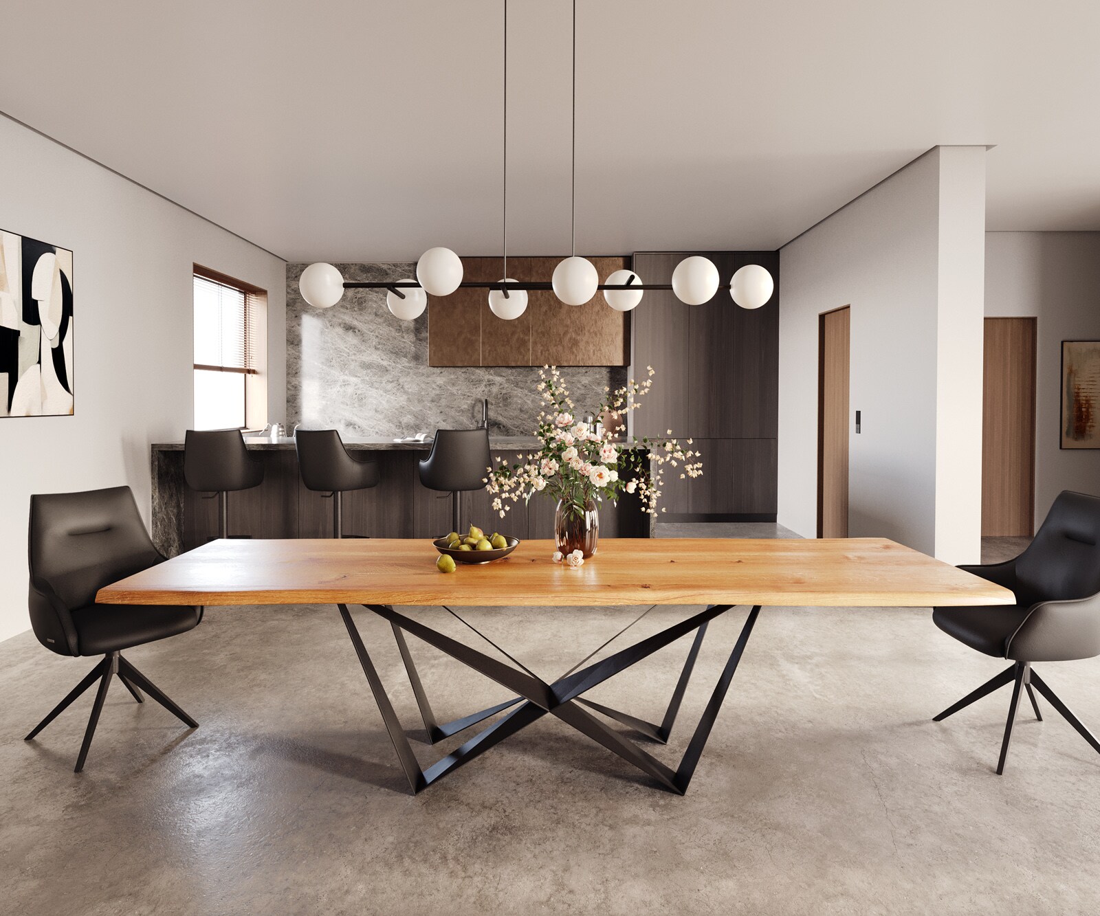 Eettafel Edge 300x100x4 eiken natuur Spider vlak staal zwart Live-Edge 1