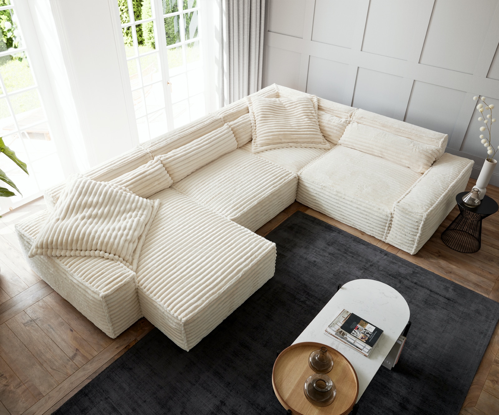 Woonkamerlandschap Sirpio XL 360x260 cm Pluche koord recamiere variabele 3 Woonkamerlandschap Sirpio XL 360x260 cm Pluche koord recamiere variabele 3