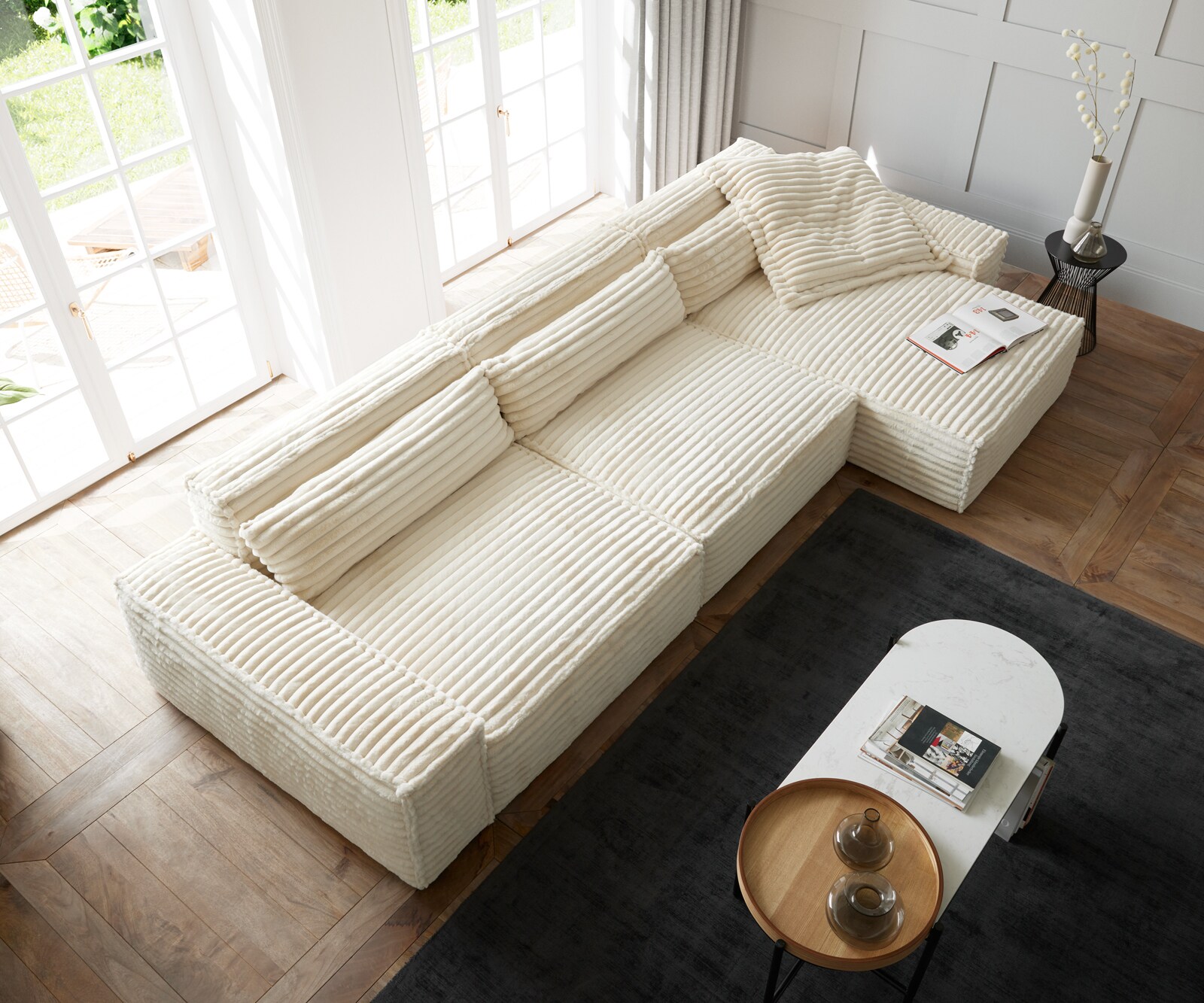 Hoekbank Sirpio XL 370x170 cm Pluche Koord Beige Recamiere Variabel 3 Hoekbank Sirpio XL 370x170 cm Pluche Koord Beige Recamiere Variabel 3