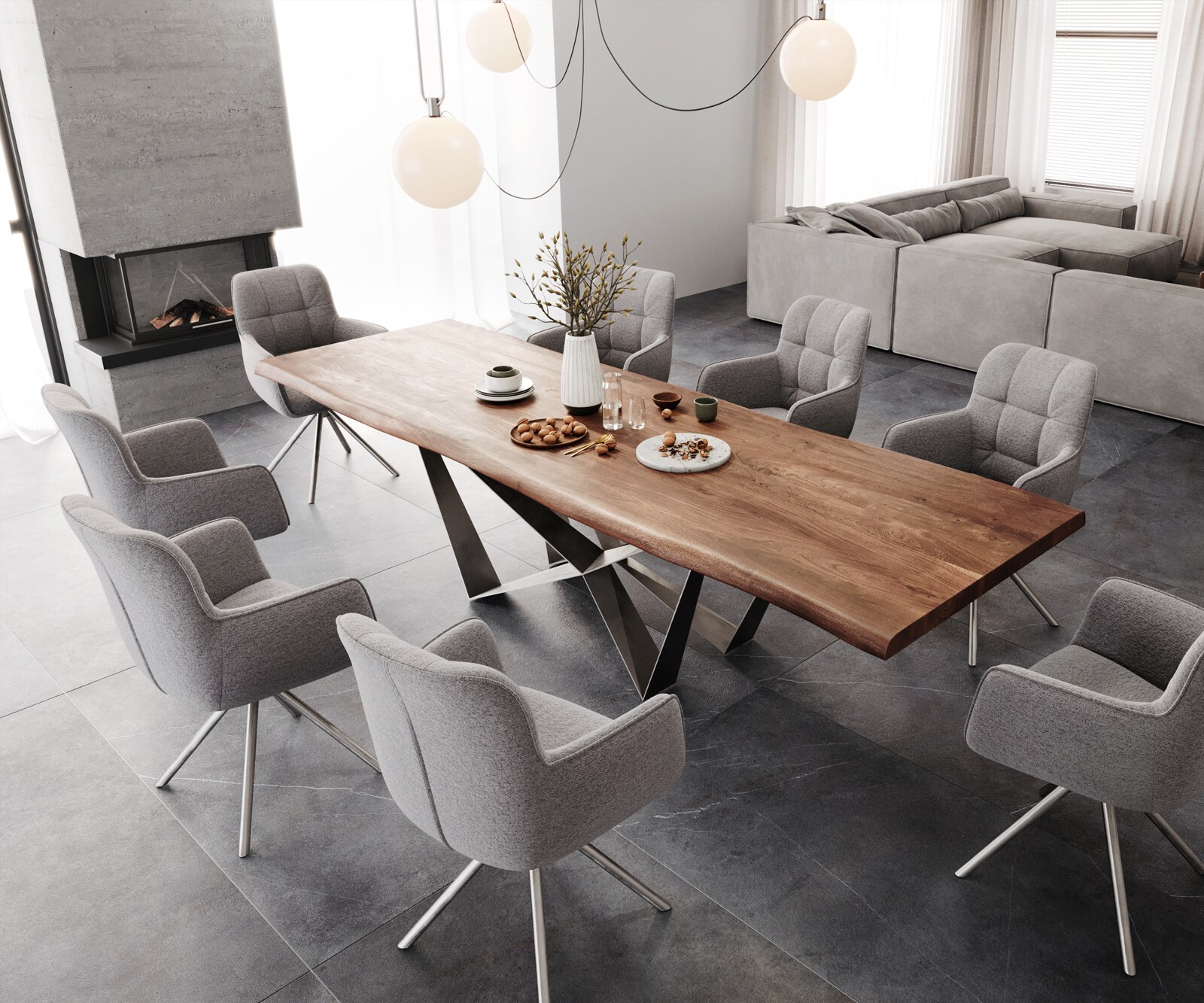 Eettafel Edge 300x100 XL acacia bruin Spider vlakstaal edelstaal Live-Edge 6