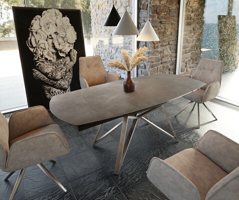 Eettafel Carlow 130/200x95 cm keramisch bruin roestvrij staal uitschuifbaar