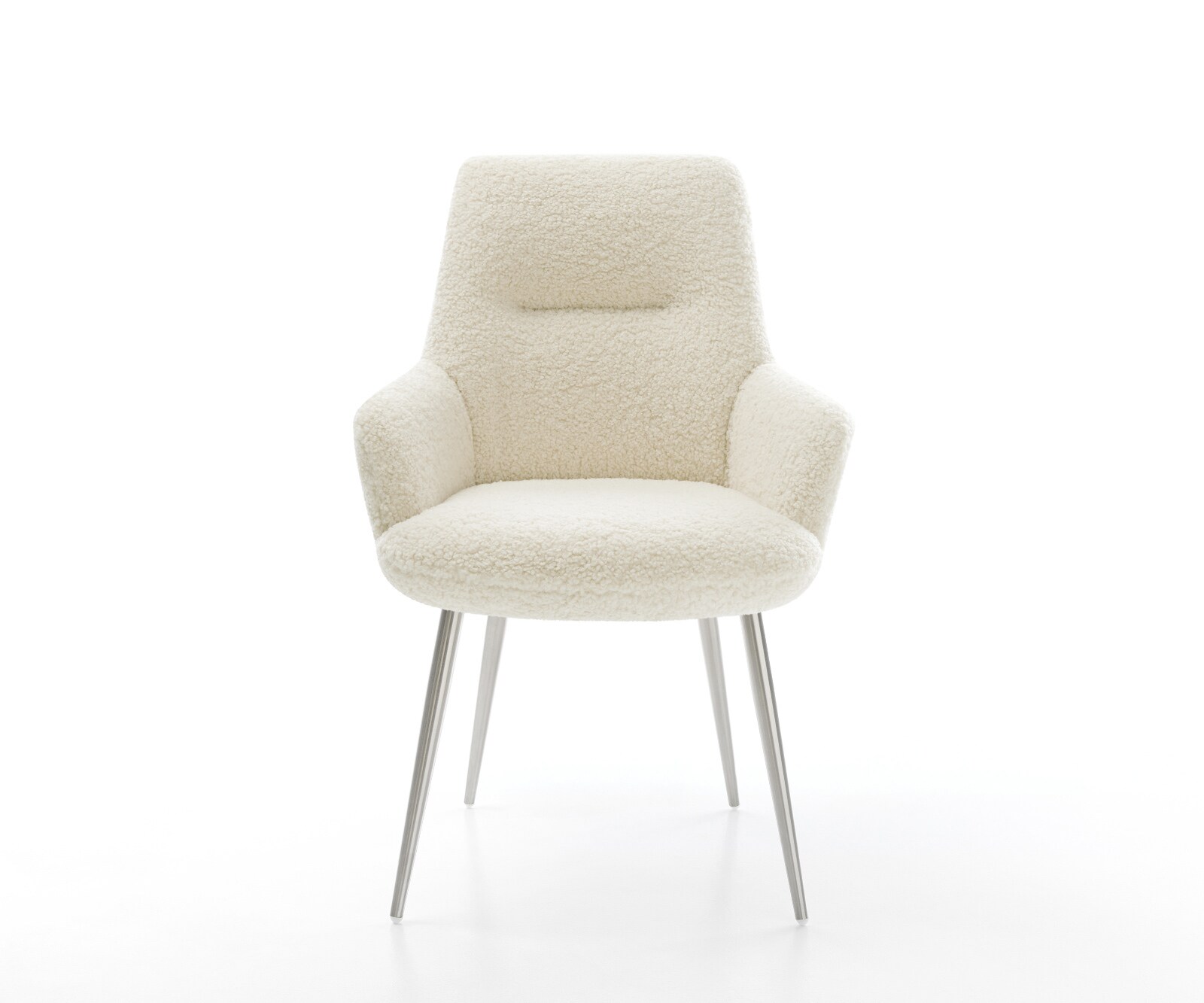Eetkamerstoel Zelia-Flex met armleuning teddy beige 4-poot conisch roestvrij staal pocketveer kern 1