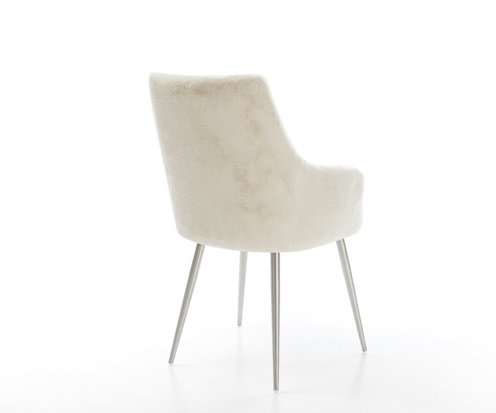 Eetkamerstoel Alja-Flex met armleuning pluchen crème-wit 4-poot conisch roestvrij staal pocketveer kern 5