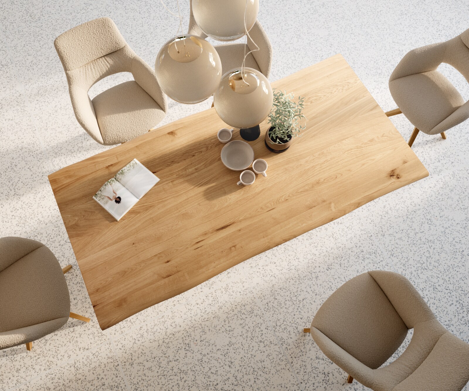 Eettafel Edge 200x100x2,5-3 eiken natuur roestvrijstaal breed Live-Edge 5