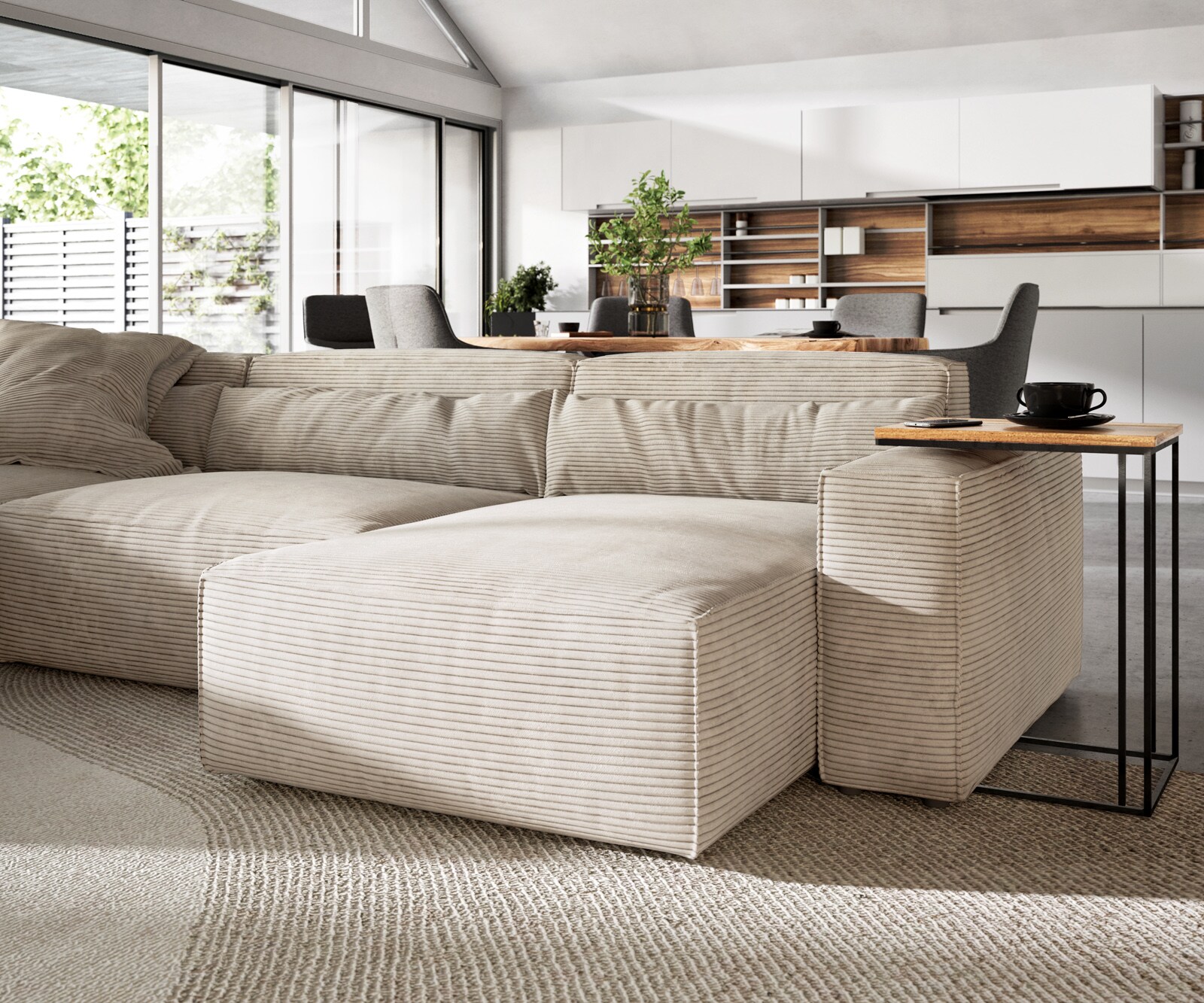Woonkamerlandschap Sirpio 300x210 cm Snoer beige recamiere variabel met kurk 5