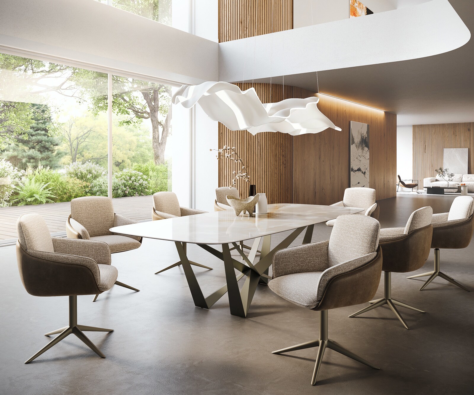 Eetkamertafel Edge Boot 270x120 cm Keramiek Iris FMG Onice Grigio Spider Metaal Effectafwerking Titan 7