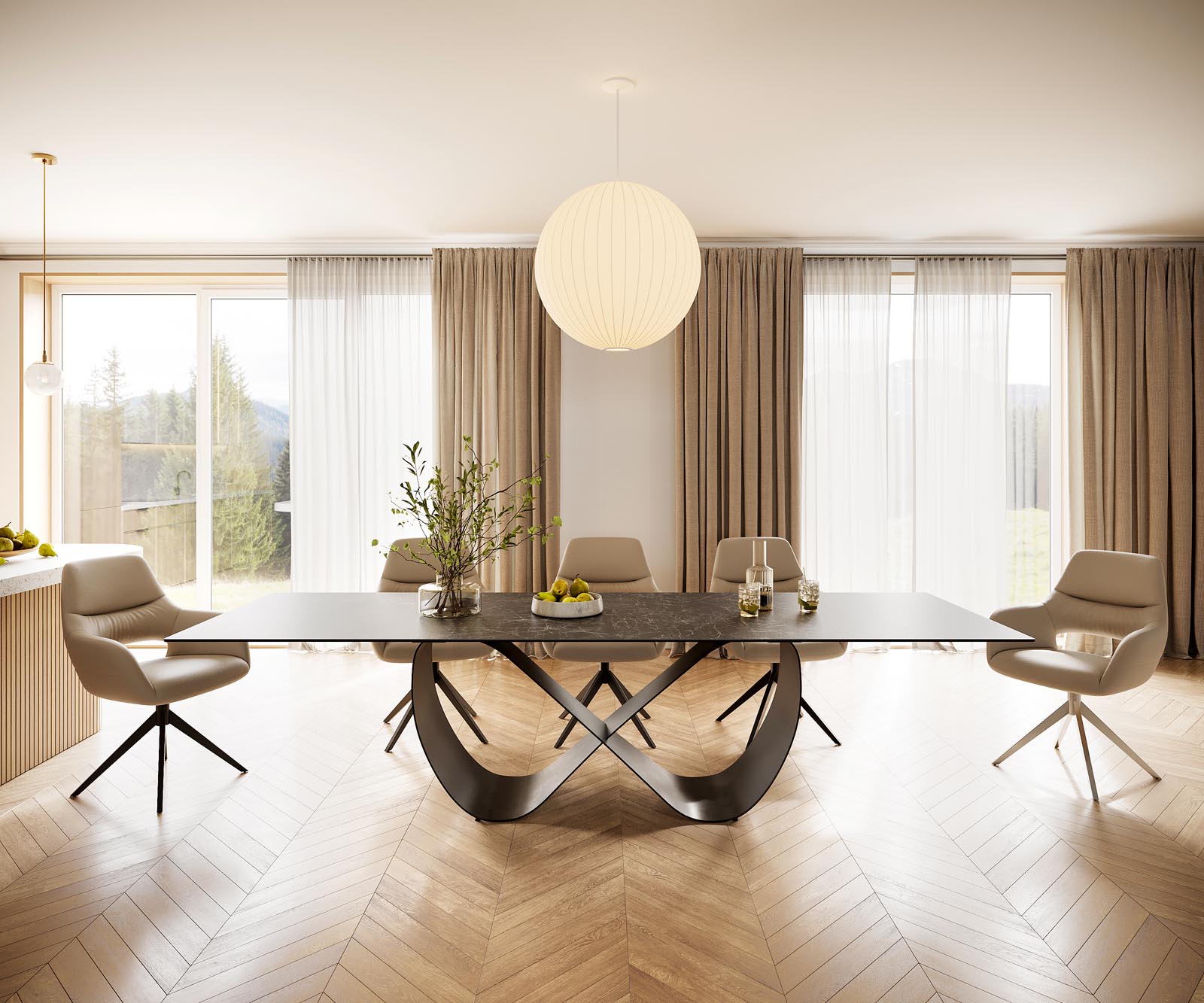 Eettafel Edge 300x100 Keramiek Laminam® Nero Greco Antraciet Infinity Metaal Zwart 1