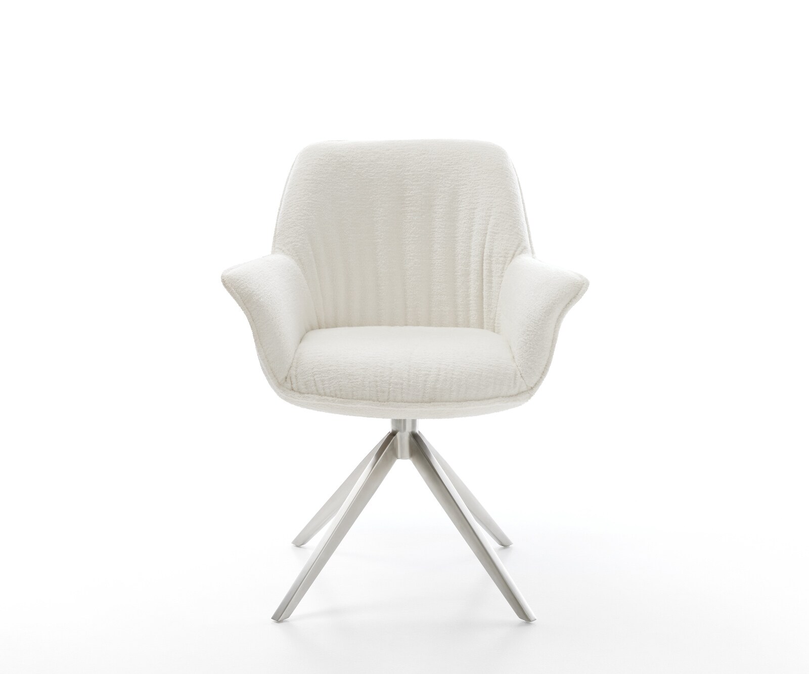 Draaistoel Keila-Flex met armleuning bouclé zacht beige kruisframe breed roestvrij staal 360° draaibaar rocker-functie 1