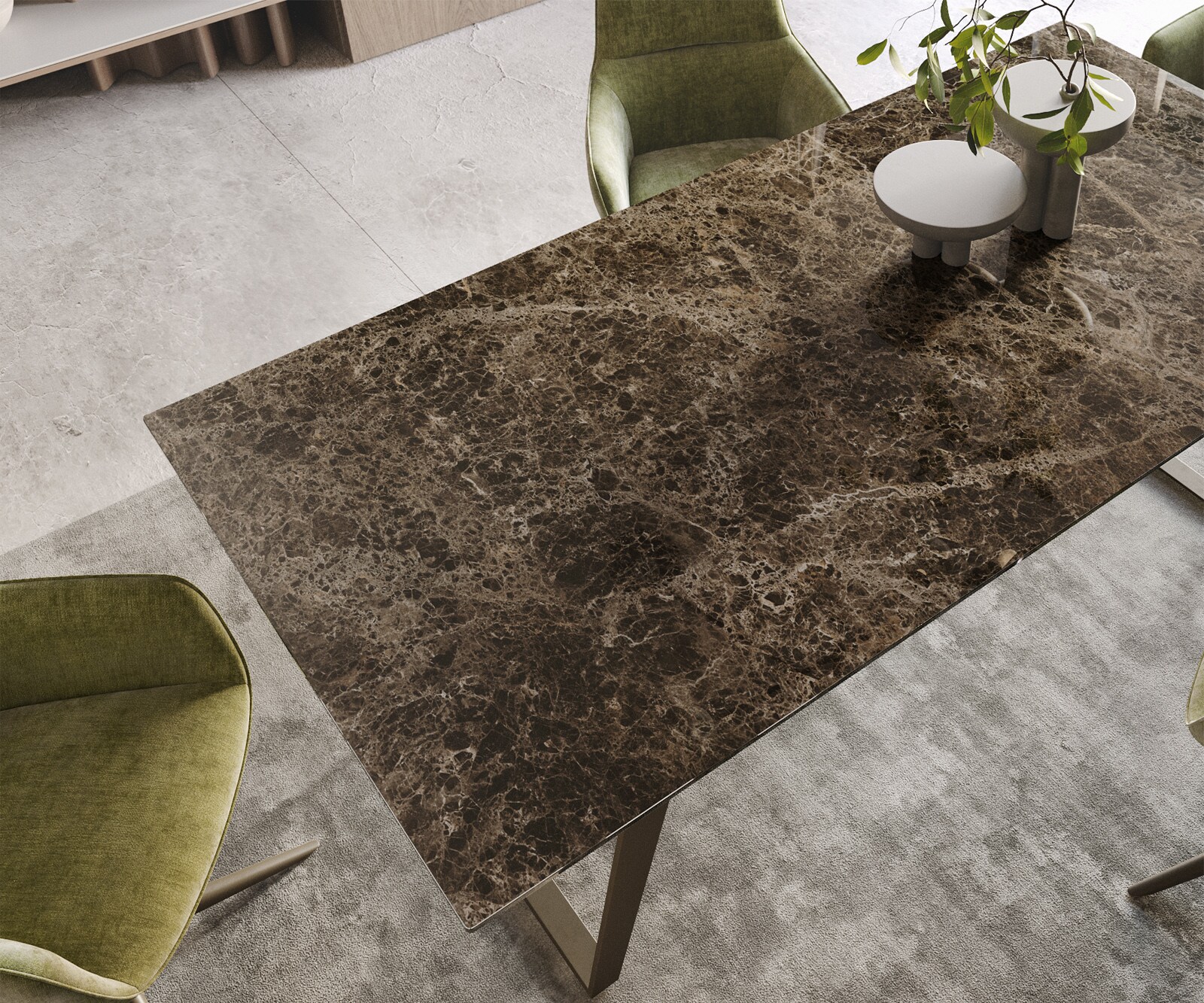 Eettafel Edge Keramiek Emperador Extra Lucidato Donkerbruin 200x100 Metaal effectafwerking Titanium schuin 3