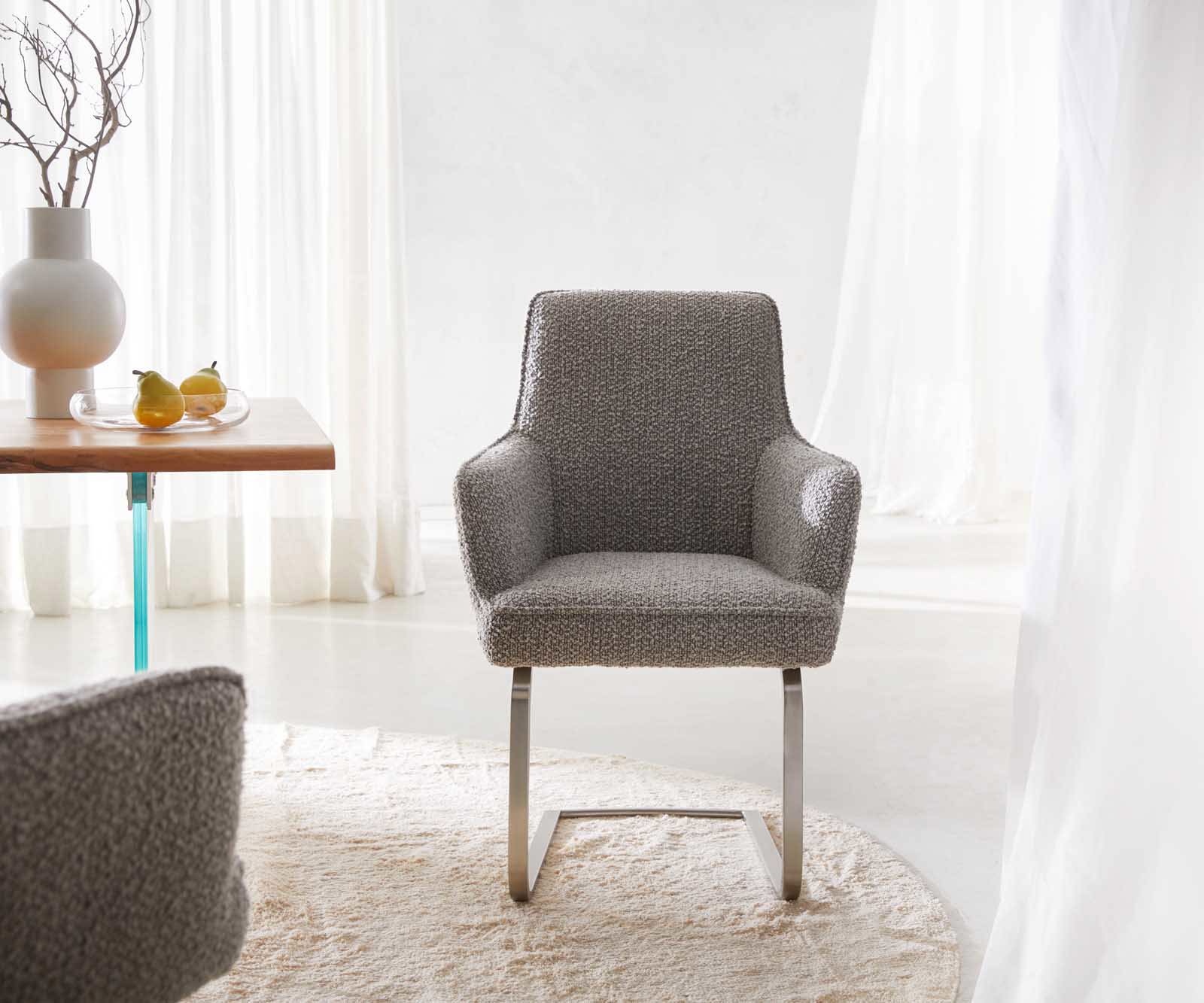 Sledemodel Heira-Flex met armleuning bouclé zilver grijs sledemodel vlak roestvrij staal pocketveer kern 1 Sledemodel Heira-Flex met armleuning bouclé zilver grijs sledemodel vlak roestvrij staal pocketveer kern 1