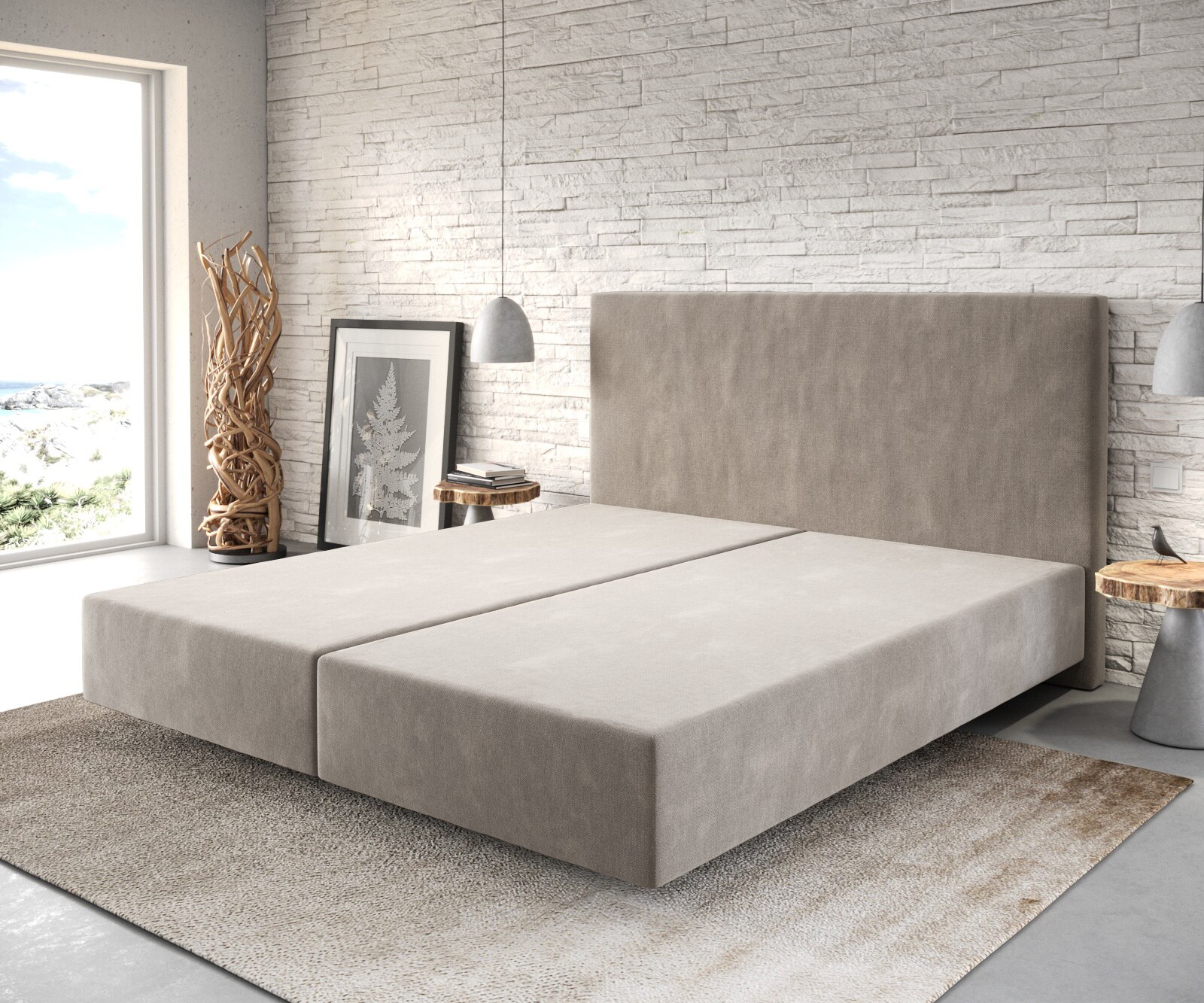 Boxspring frame Dream-Well 180x200 cm Beige Mikrofaser