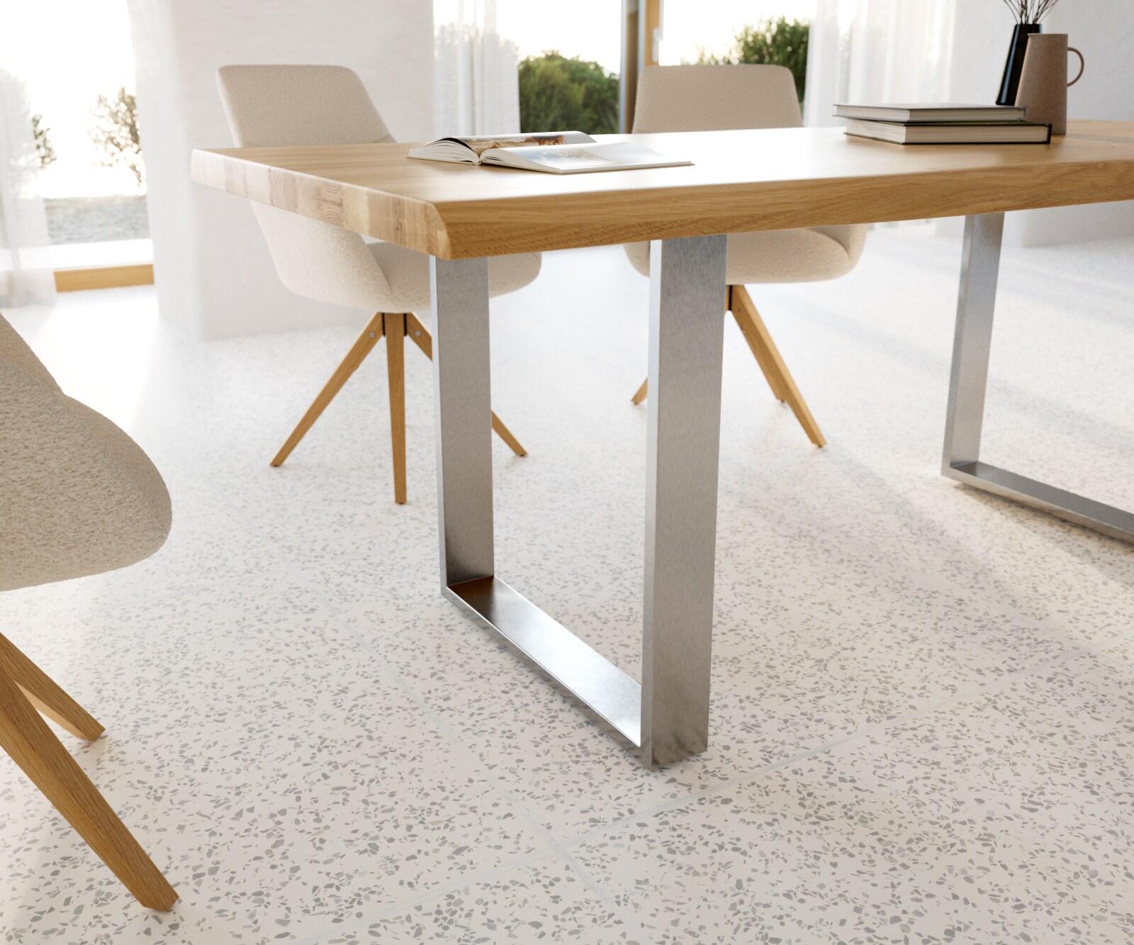 Eettafel Edge 200x100 eiken natuur roestvrij staal  smal  Live-Edge 5 Eettafel Edge 200x100 eiken natuur roestvrij staal  smal  Live-Edge 5