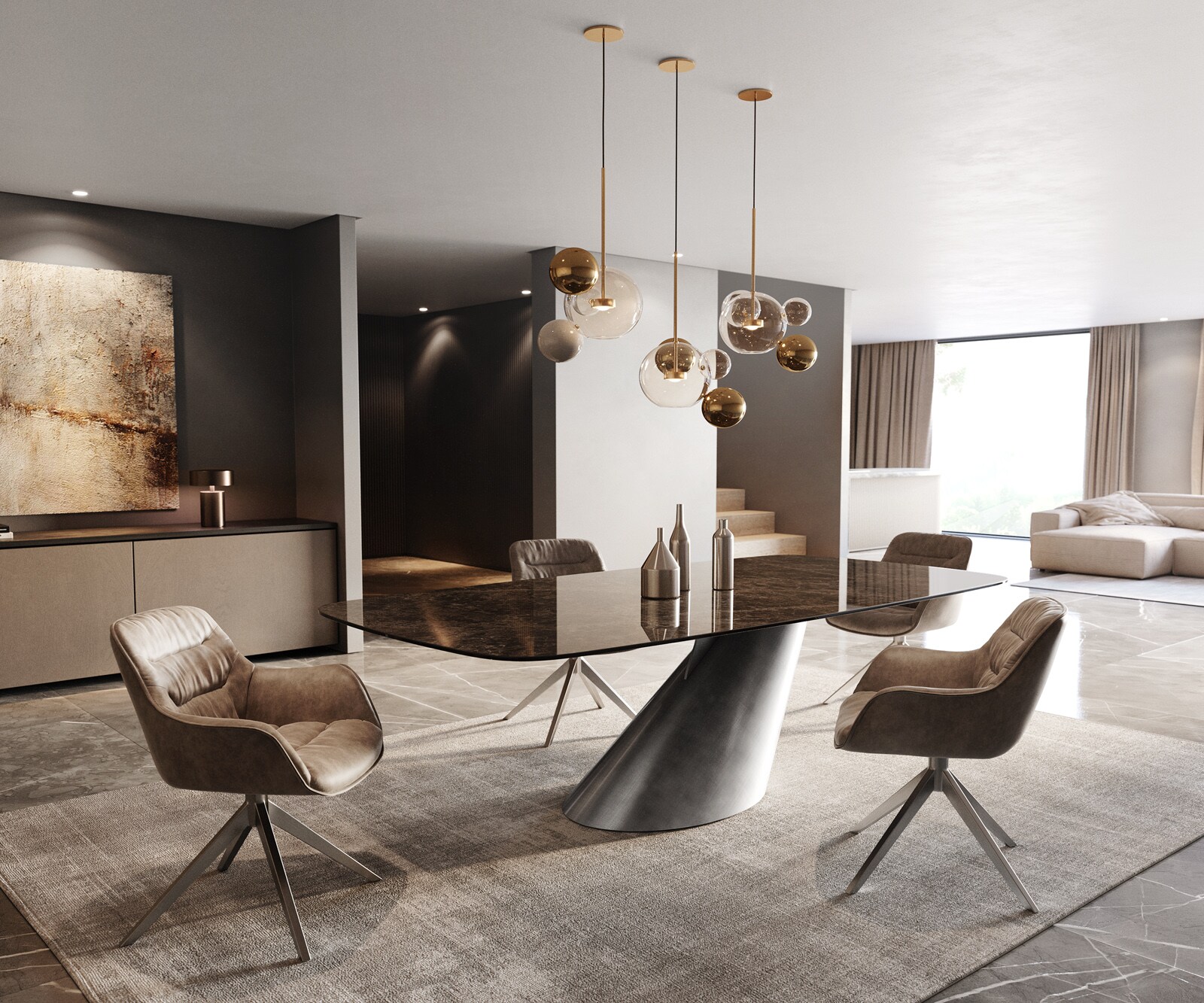 Eettafel Edge Boot 240x120 keramiek  Laminam® Emperador Extra Lucidato donkerbruin Cono metaal zilver 7