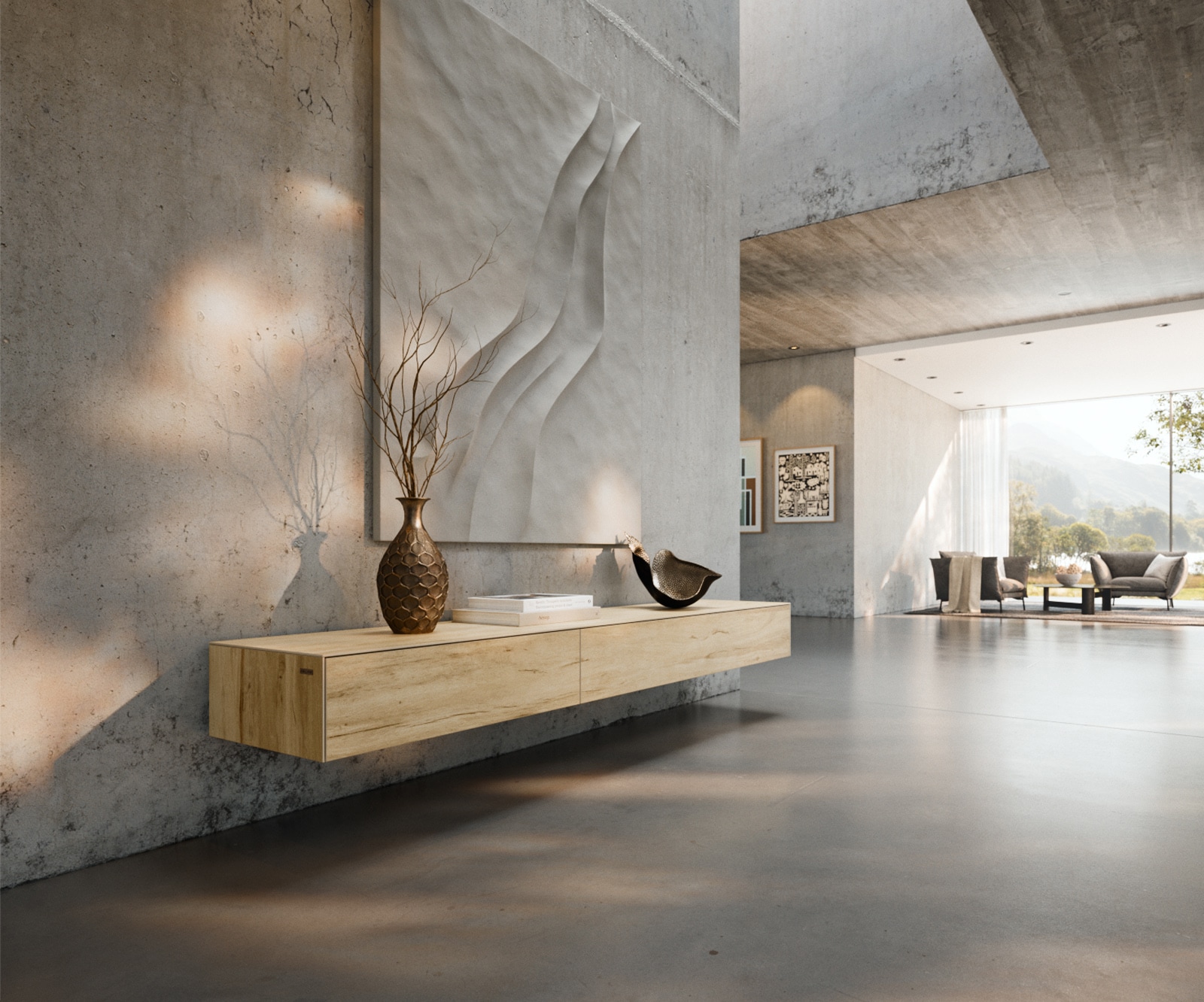 Tv-meubel Cuor 200 cm Keramiek Laminam® Sabbia Eiken gekleurd 1 Flap 1 Lade Zwevend Tv-meubel Cuor 200 cm Keramiek Laminam® Sabbia Eiken gekleurd 1 Flap 1 Lade Zwevend