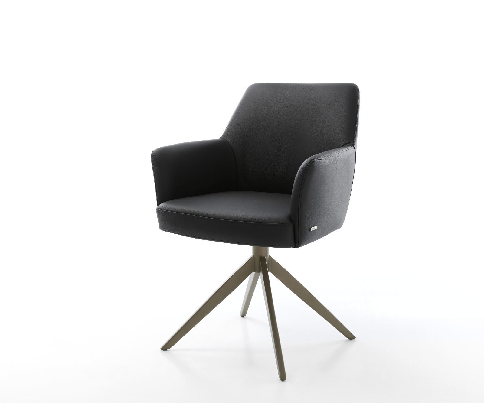Draaistoel Xana-Flex met armleuning echt leer zwart kruisframe breed afwerking met titanium 360° draaibaar rocker-functie pocketveer kern