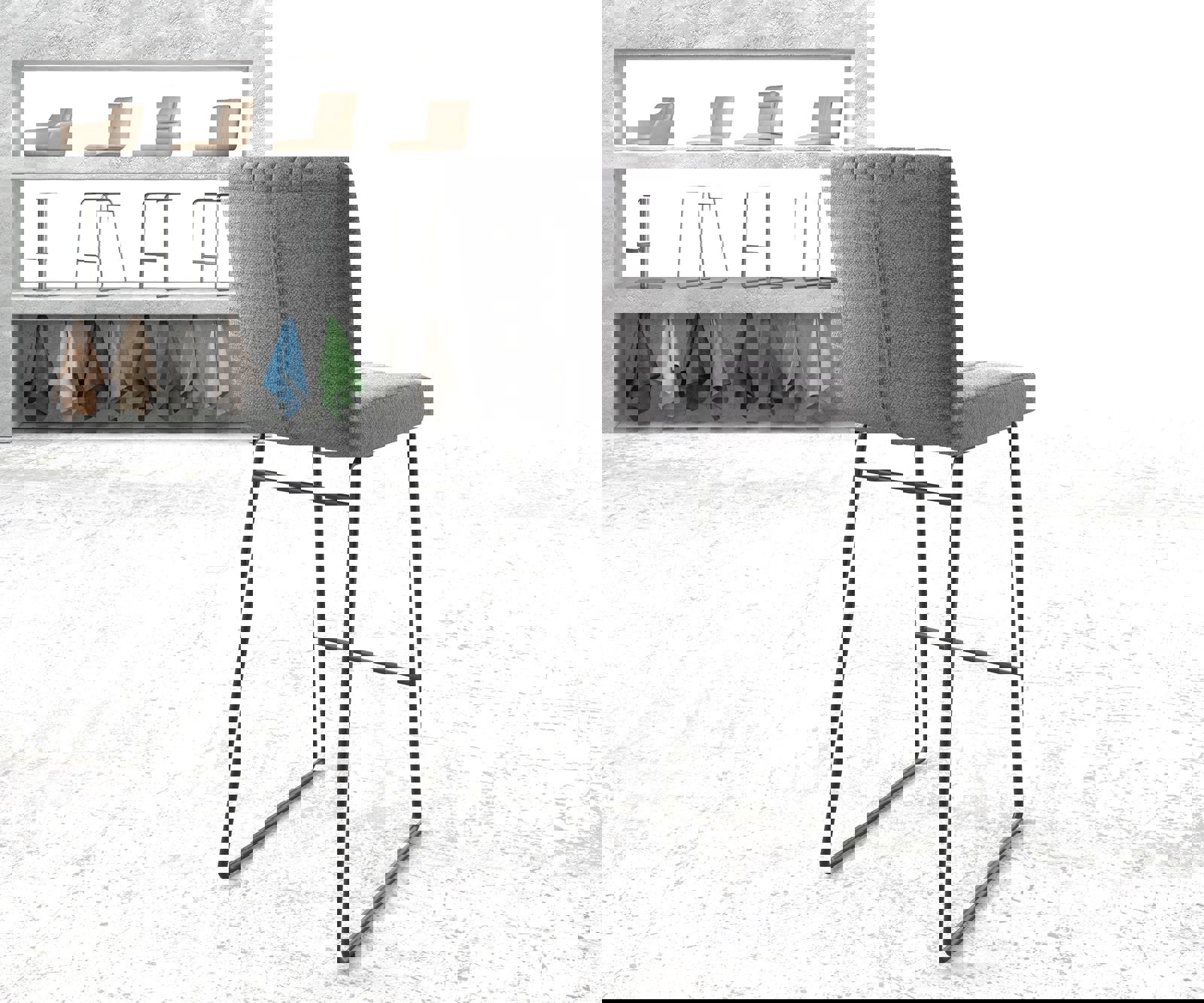 Barstoel Luiga-Flex structuurstof lichtgrijs slipframe metaal 2