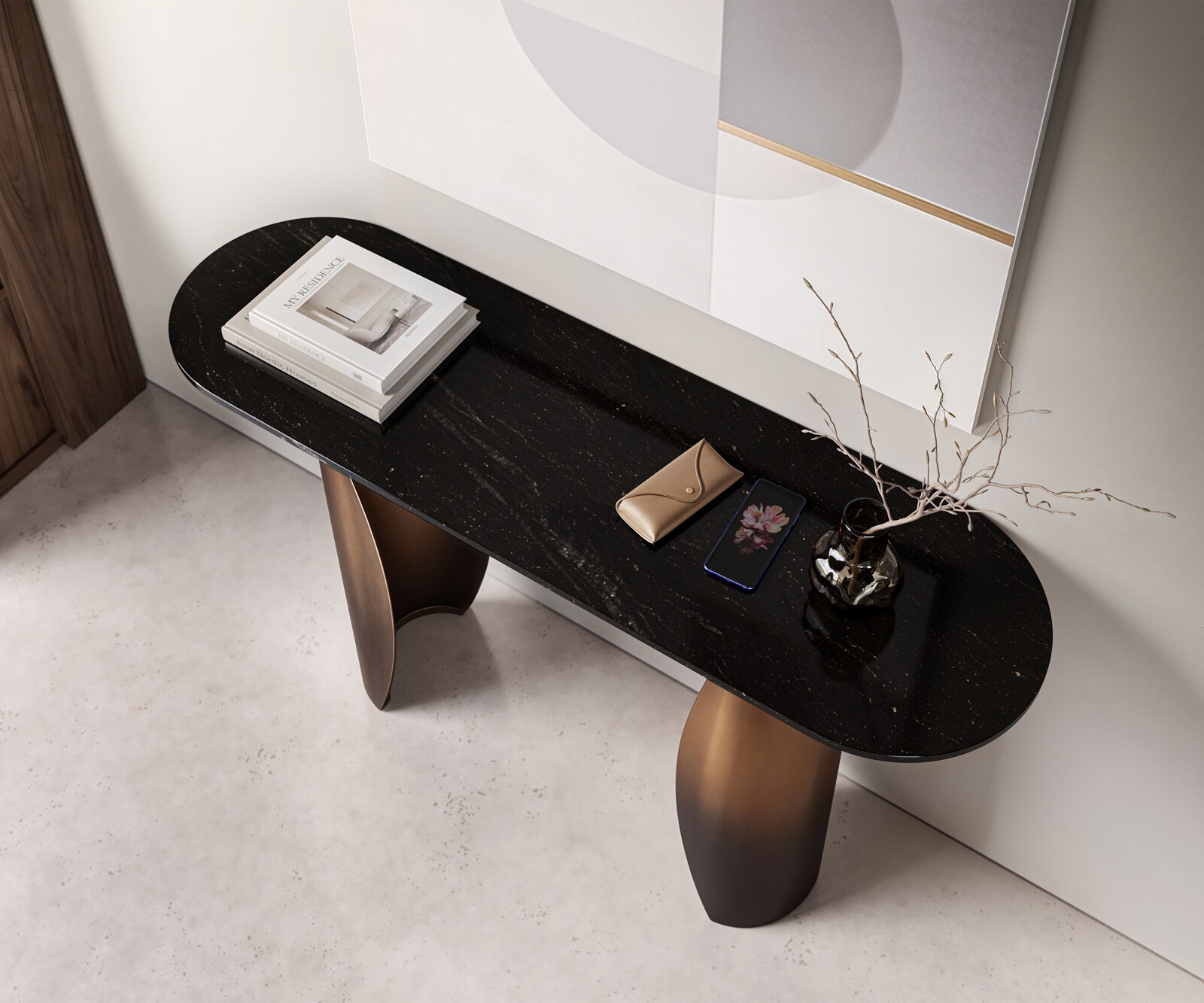 Consoletafel Solena 135x40 cm marmer zwart zilver metaal goud fusion afwerking 3