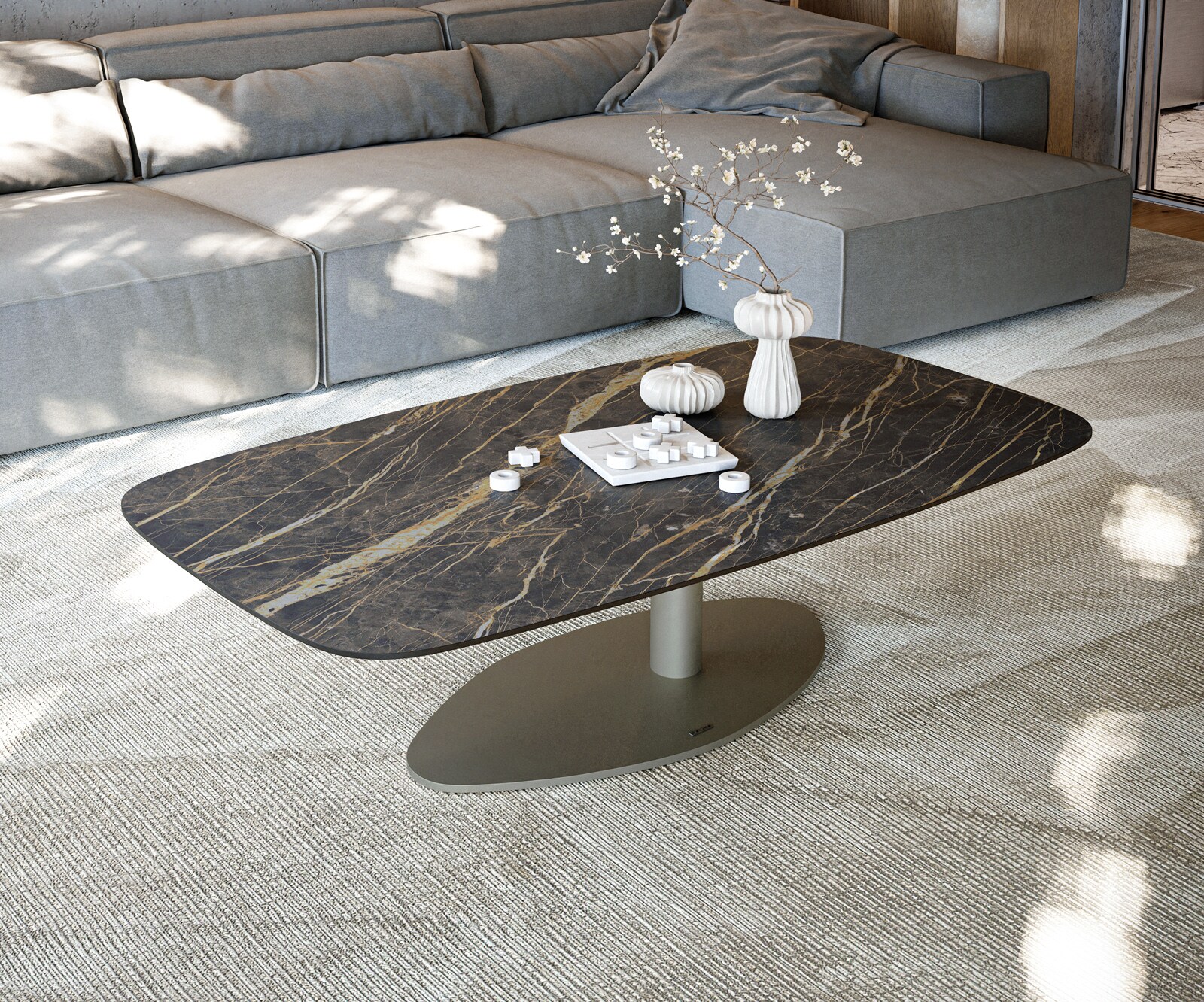 Salontafel Edge Boot 140x80 cm keramiek Laminam® Noir Desir bruin Vibany Metall effectafwerking titaan 2