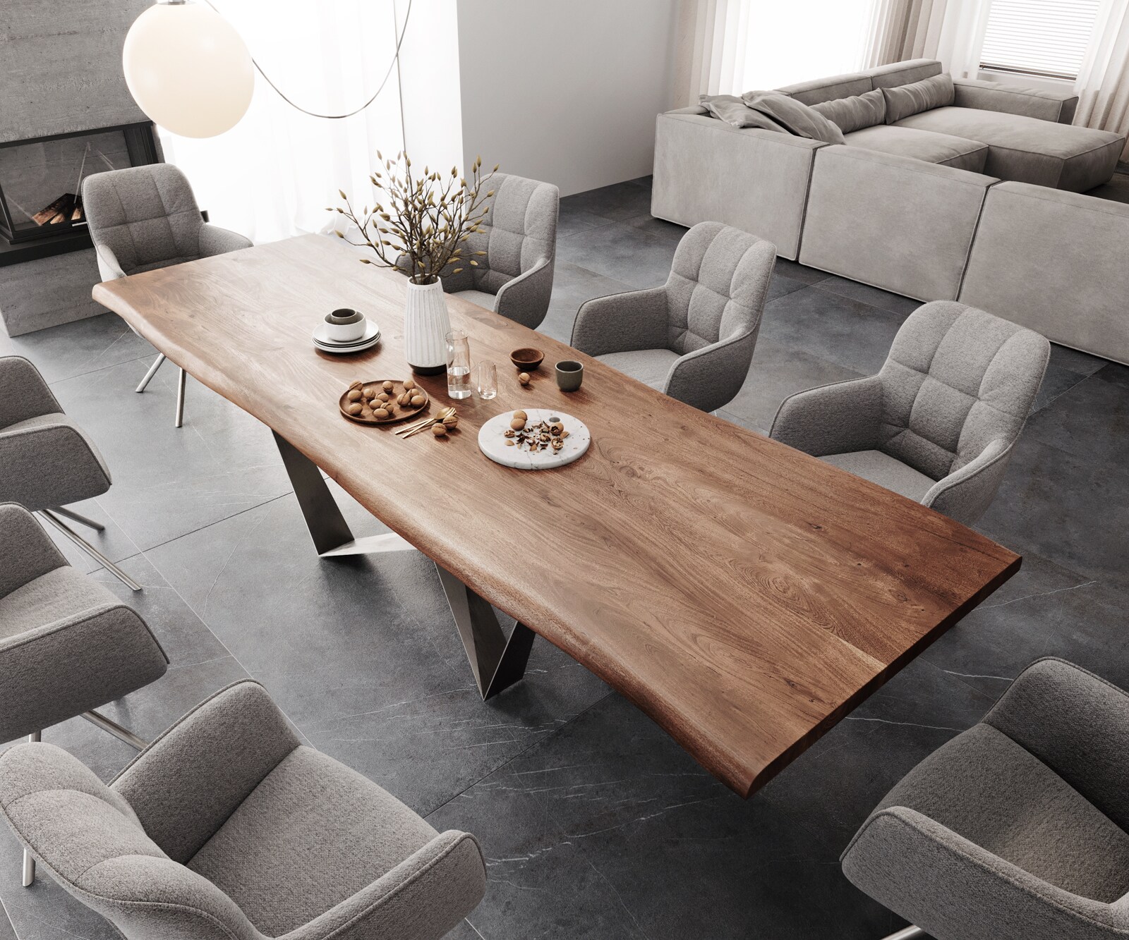 Eettafel Edge 300x100 XL acacia bruin Spider vlakstaal edelstaal Live-Edge 4