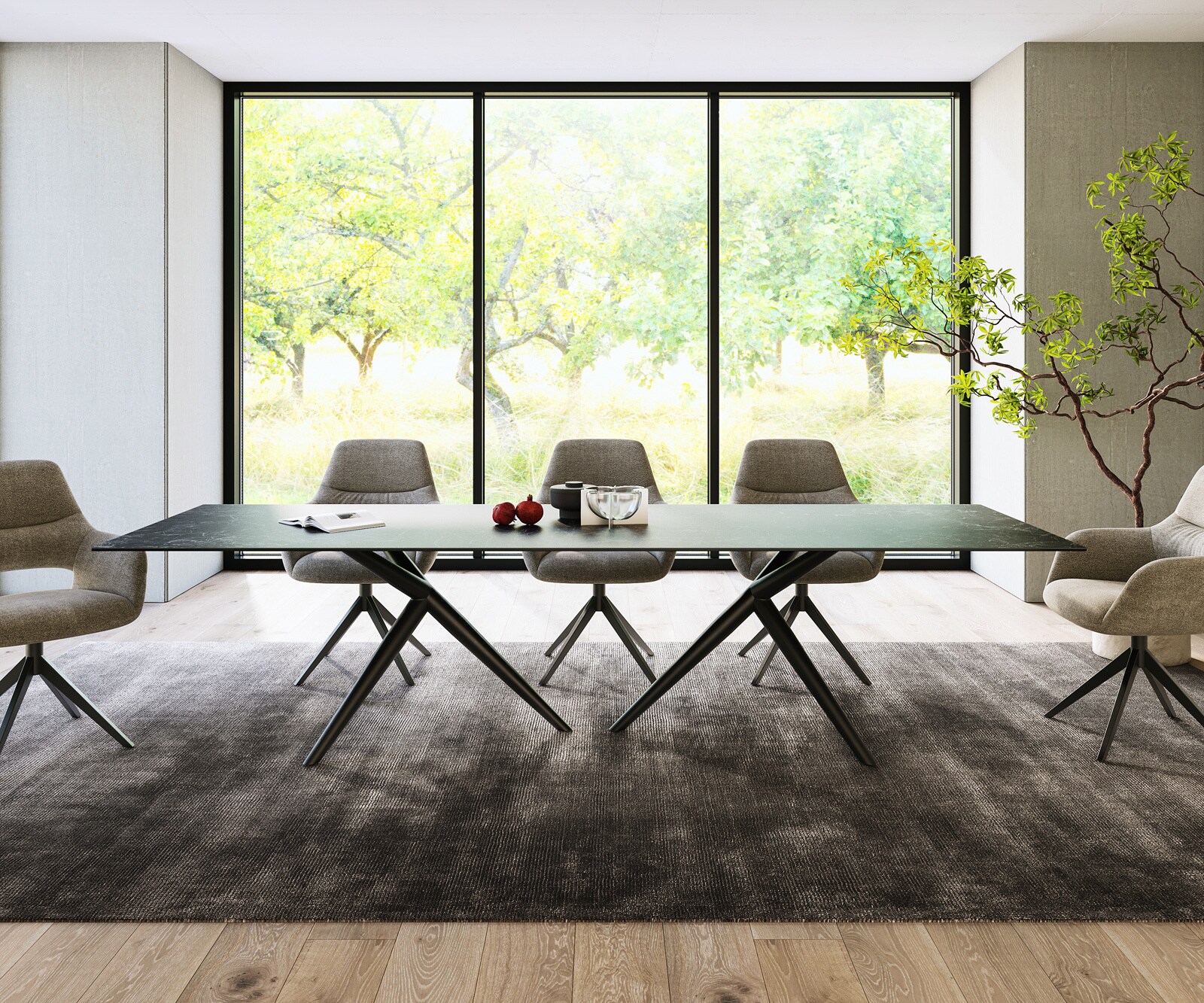 Eetkamertafel Edge 300x100 keramiek Laminam®Nero Greco Anthrazit Estelar rond  metaal zwart 1