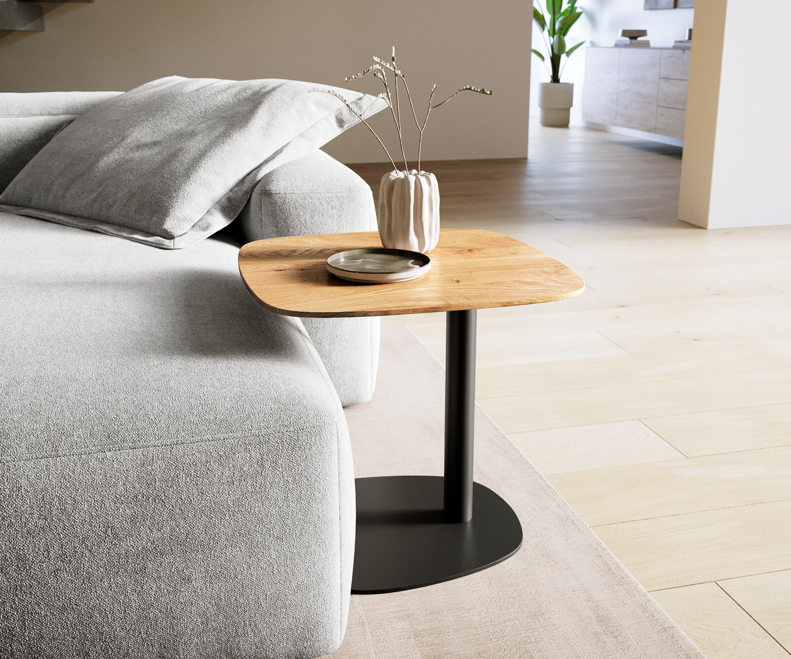 Salontafel Edge Boot 50x50 cm Eiken Naturel Zwitserse rand Eleny zwart metaal 2