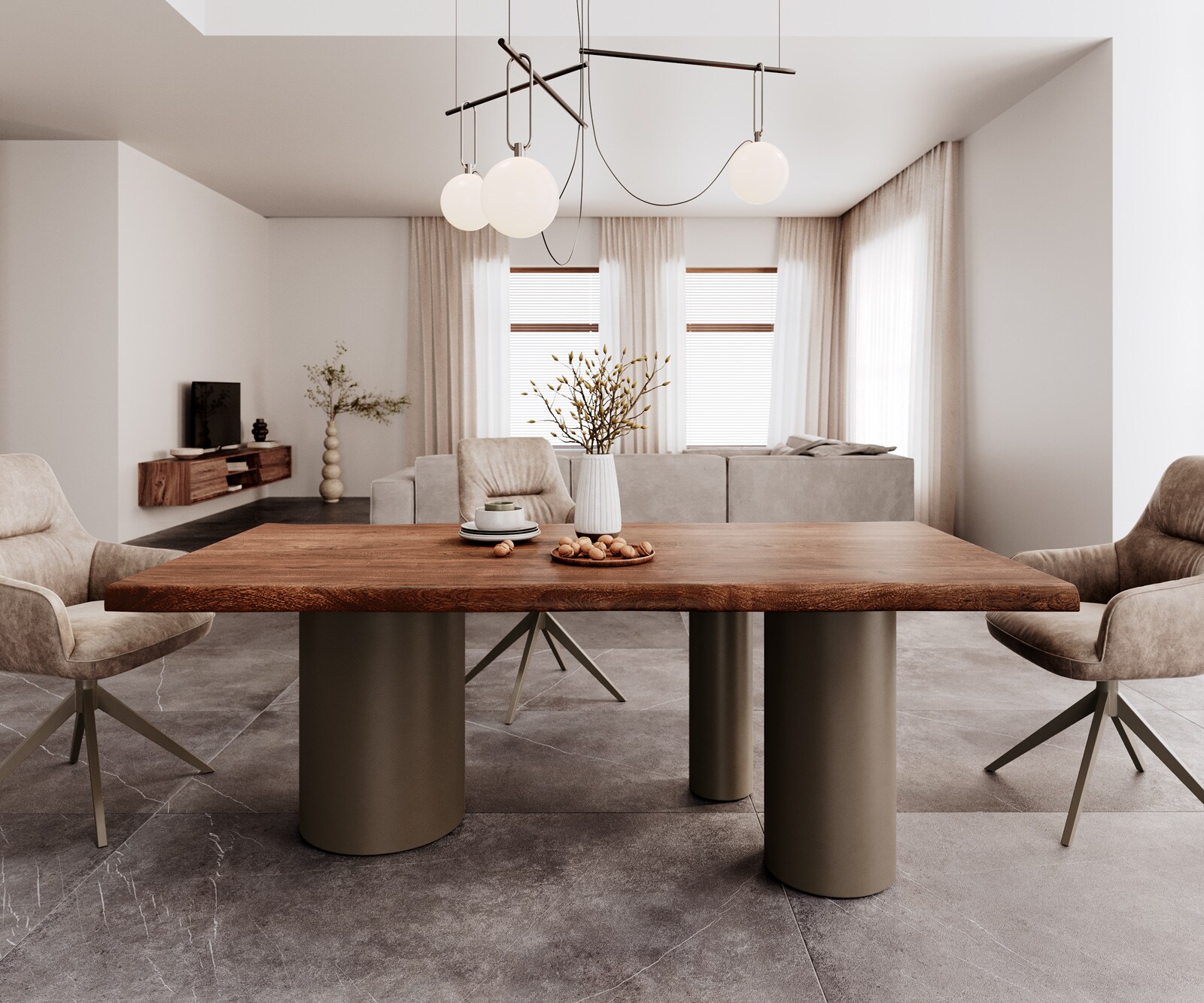 Eetkamertafel Edge 200x100 XL acacia bruin Troa metaal effectafwerking titaan Live-Edge 1