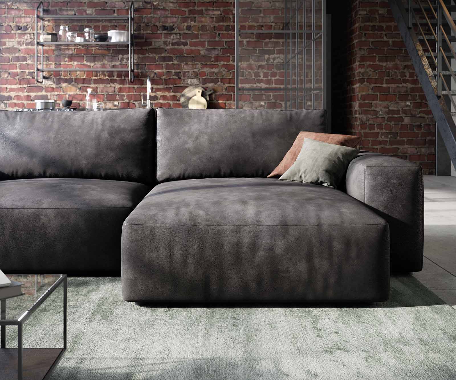 Hoeksofa Lanzo 230x155 cm kunstleer vintage antraciet met variabele recamière 5