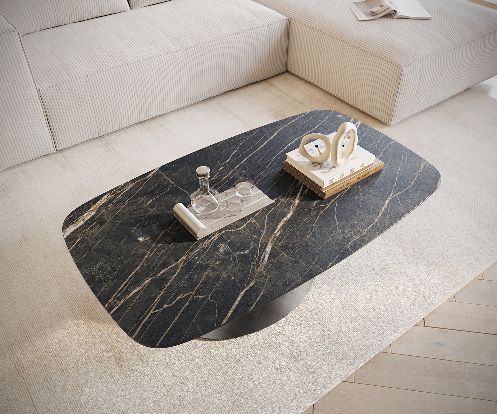 Salontafel Edge Boot 120x70 cm keramiek Laminam® Noir Desir bruin Conis metallic zilver 4