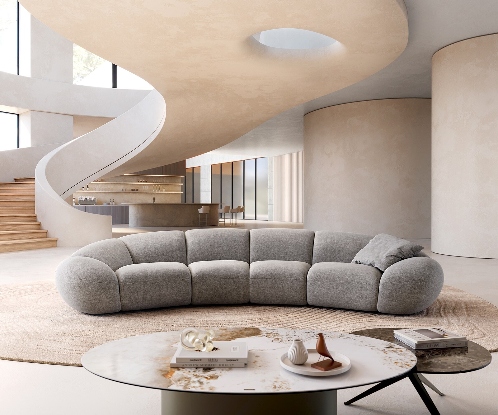Big sofa Lunna 360x175 cm vlakgeweven grijs 2 kussens