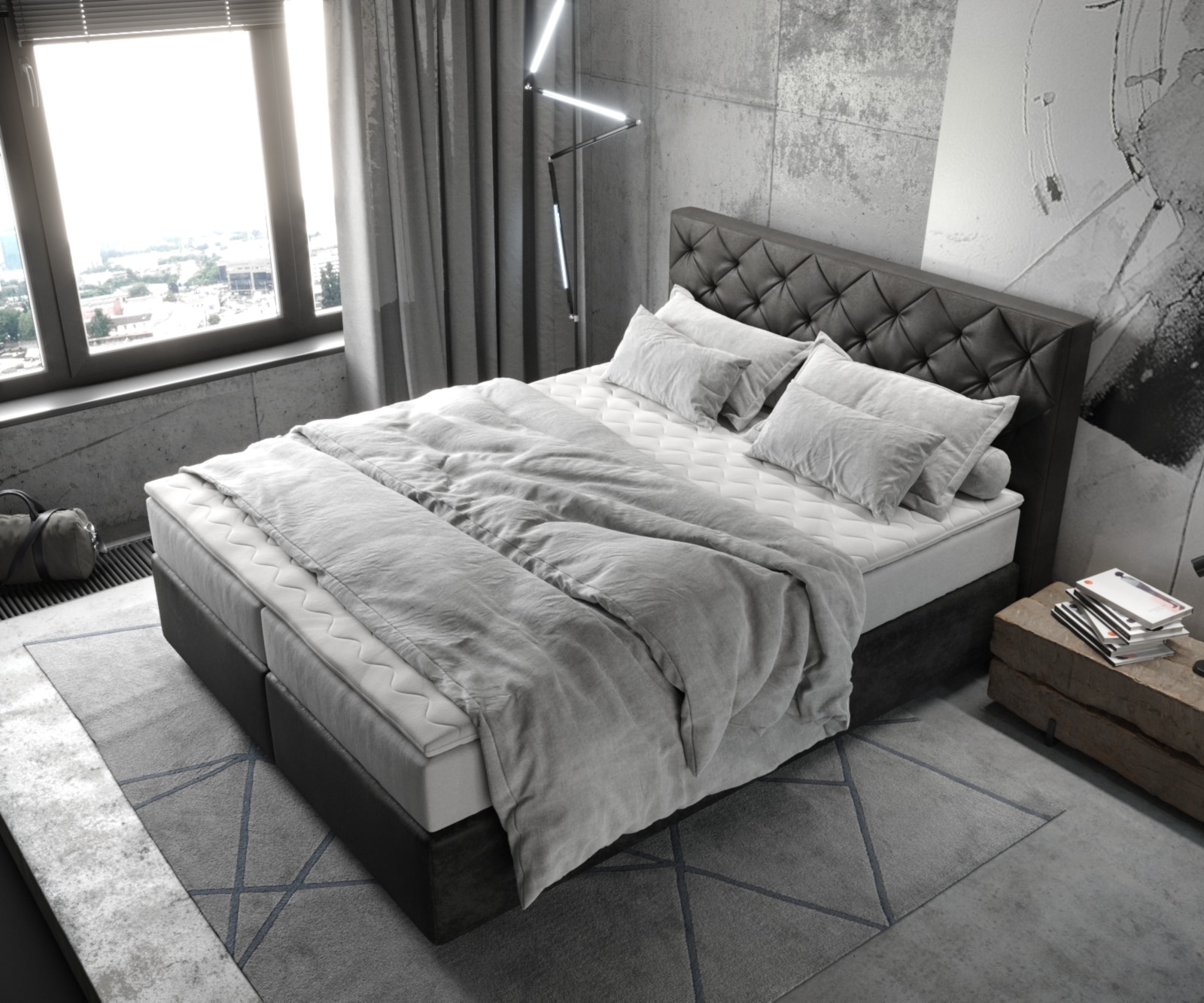 Boxspringbed Dream-Great 160x200 cm Microvezel Antraciet Vintage met TFK Matras en Visco Topper 3 Boxspringbed Dream-Great 160x200 cm Microvezel Antraciet Vintage met TFK Matras en Visco Topper 3