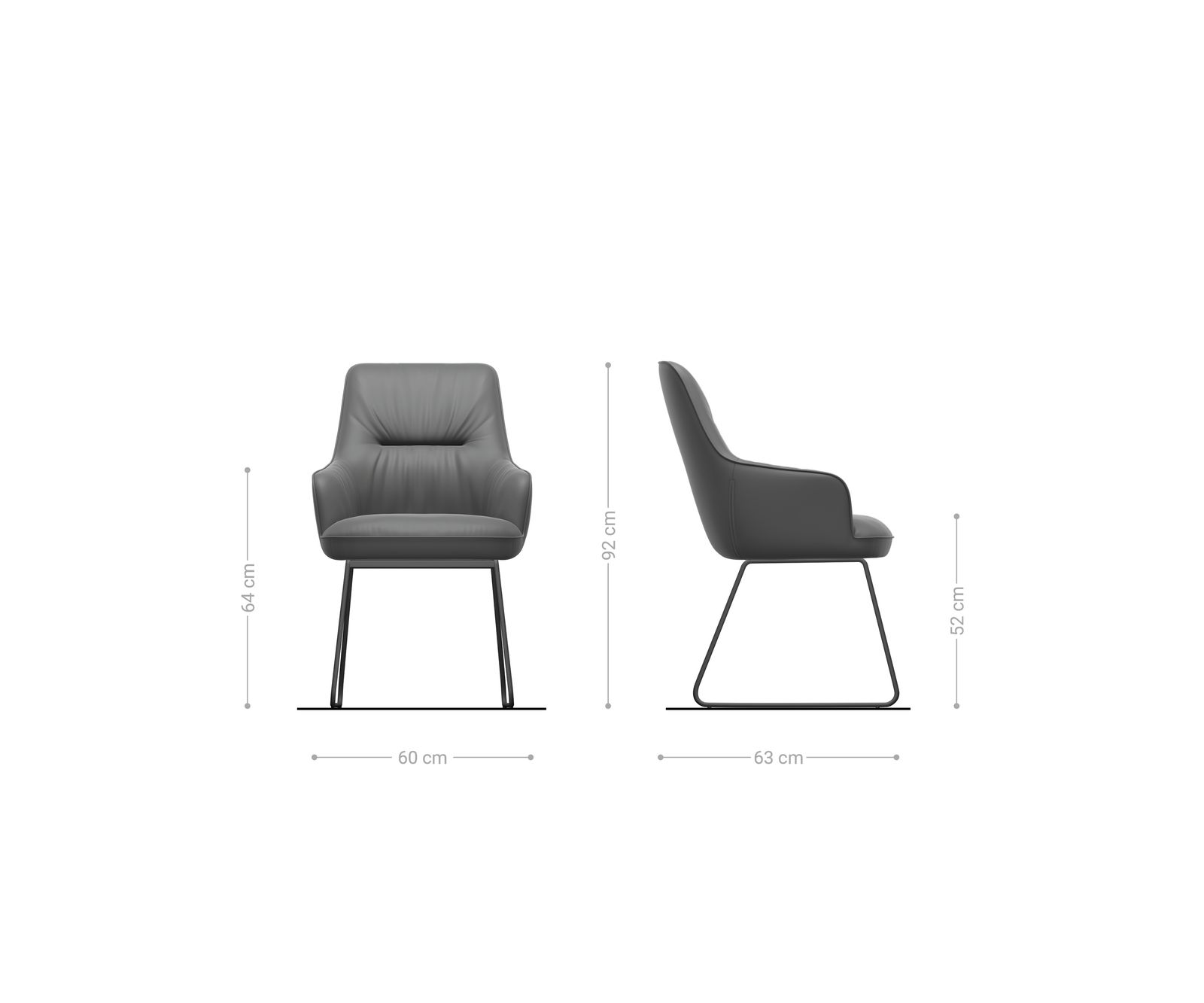 Eetkamerstoel Zelia-Flex met armleuning echt leer zwart slipframe zwart pocketveer kern 6